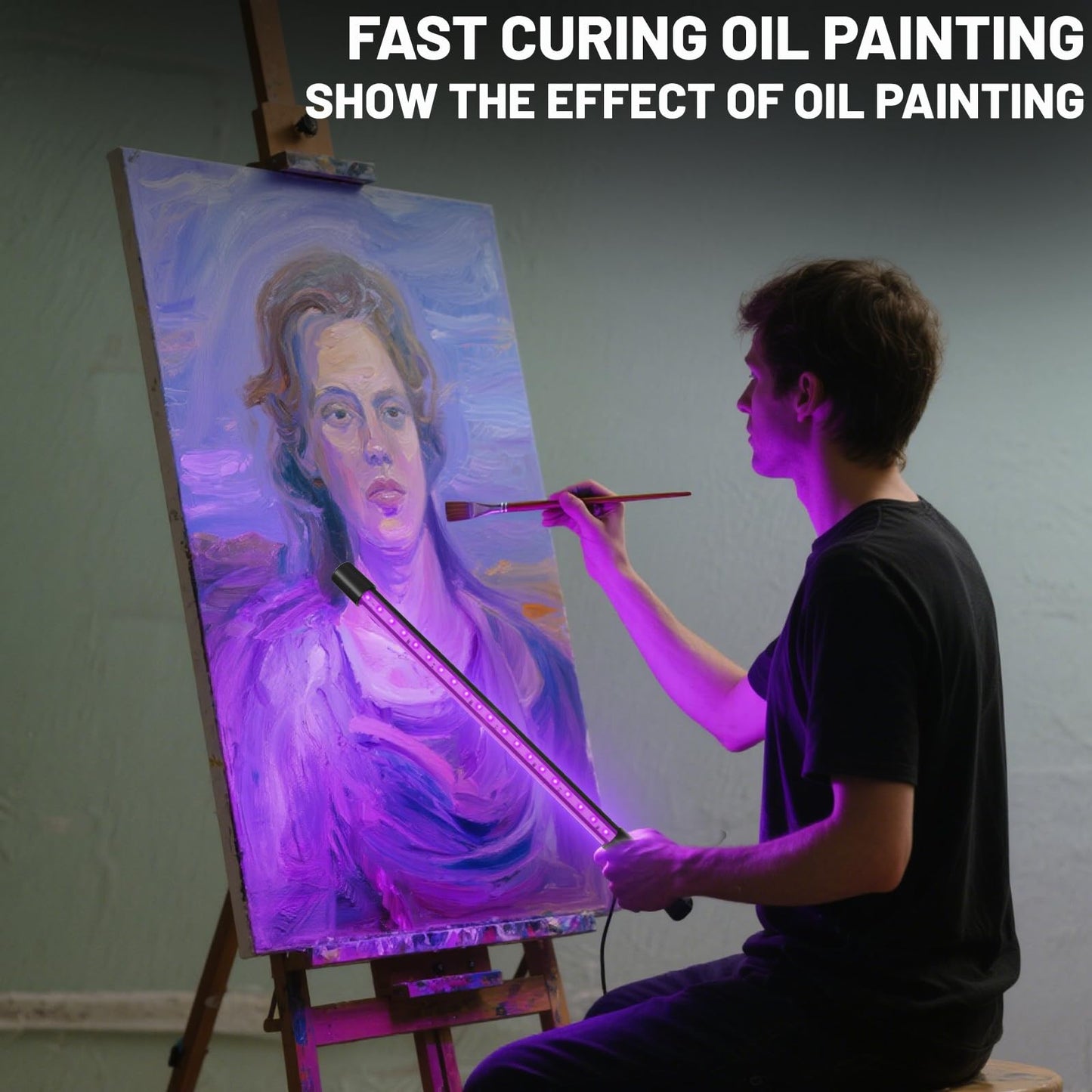 ycponggon 1-Pack LED Black Light with Stand, 10W 1FT Desktop Blacklight Fixture, Triangular Bracket, Vertical Table Light for Parties