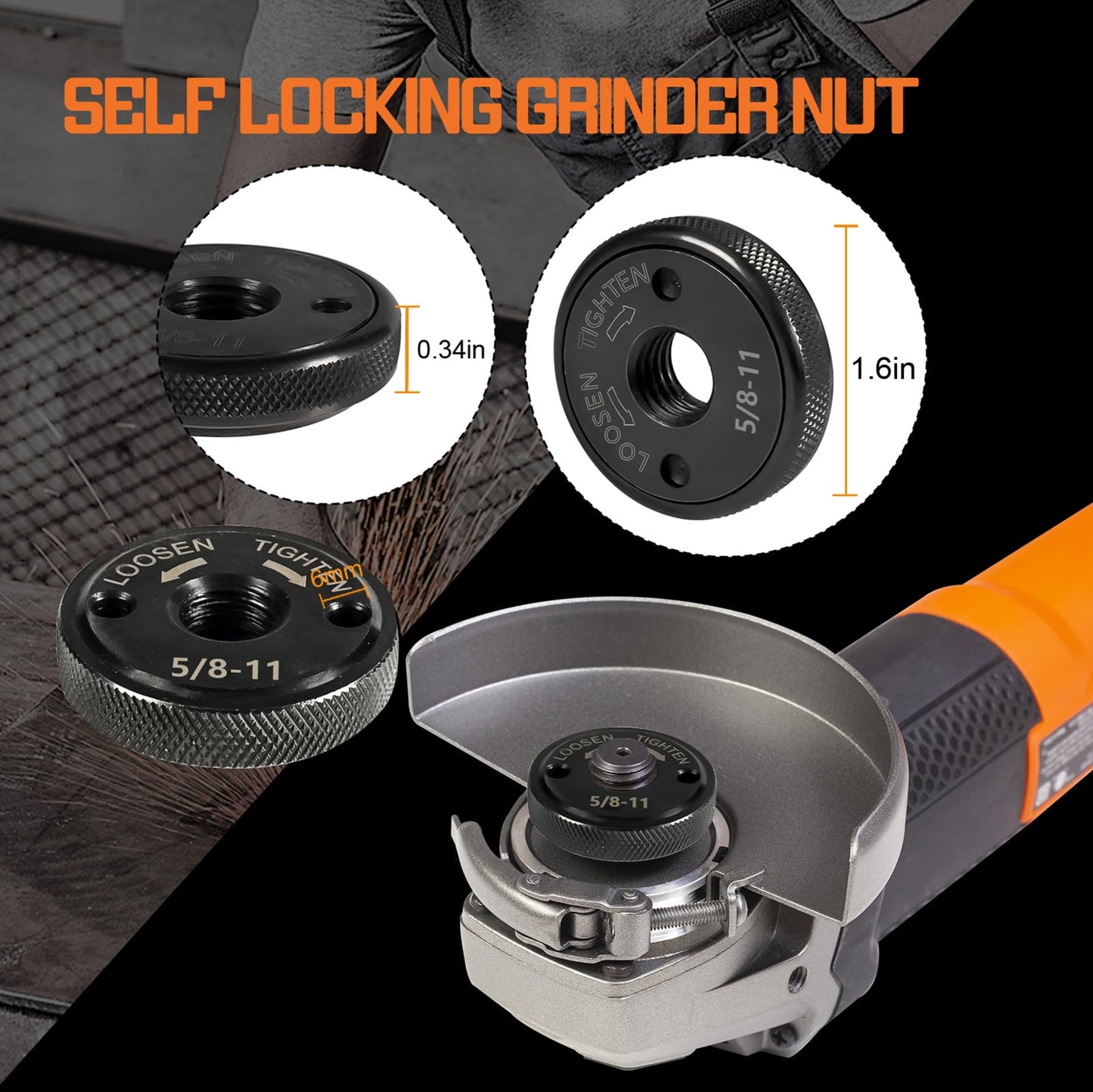 5/8-11 Nuts for Angle Grinder 4.5" and 5" No Wrench Required, 2PCS Self Locking Flange Nuts Metal Lock Grinder Knurled Arbor Nut