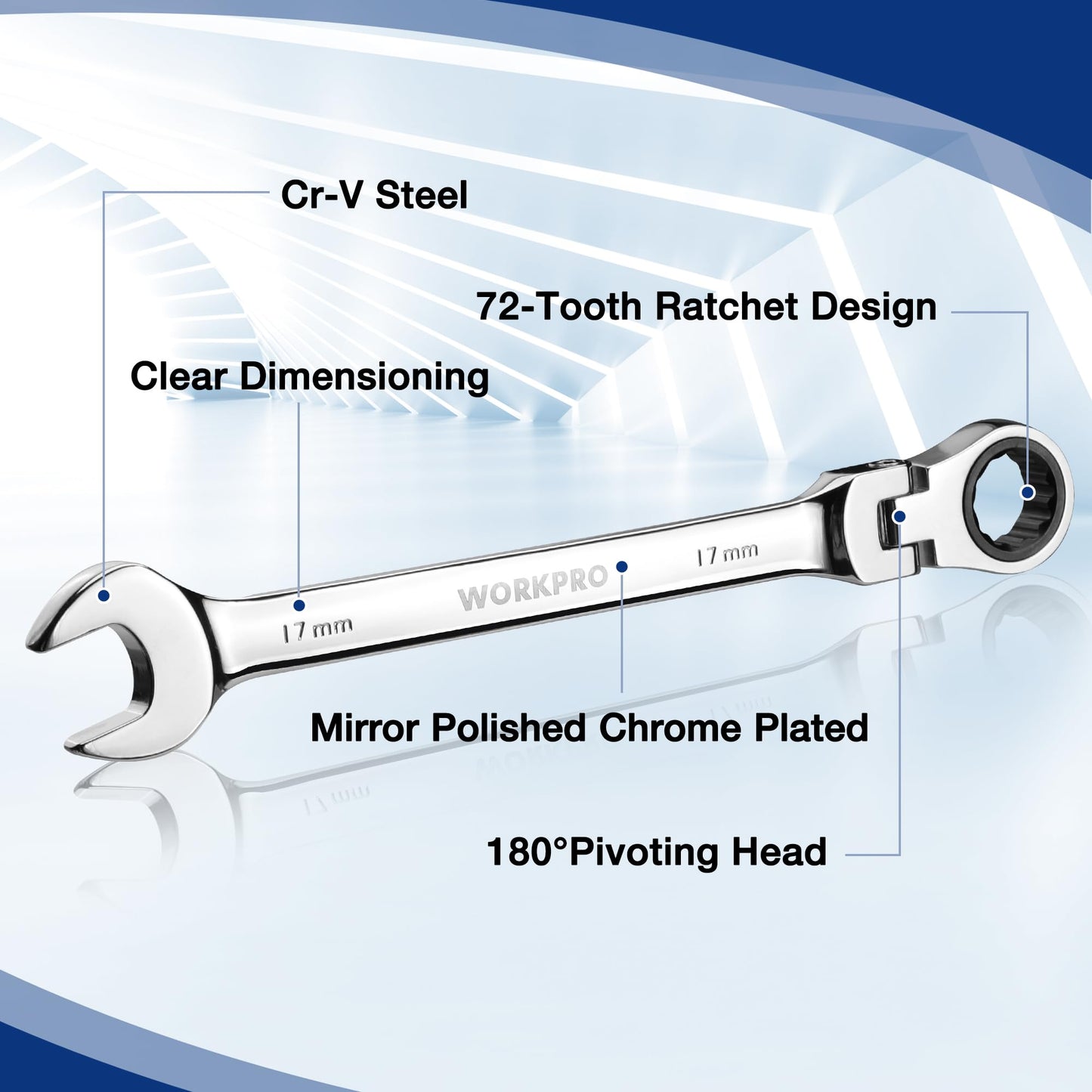 WORKPRO 22-Piece Ratcheting Wrench Set, Flex-Head Ratchet Combination Wrench Sets with Organizer Box, 72 Teeth, Metric 6-18mm & SAE 1/4-3/4"