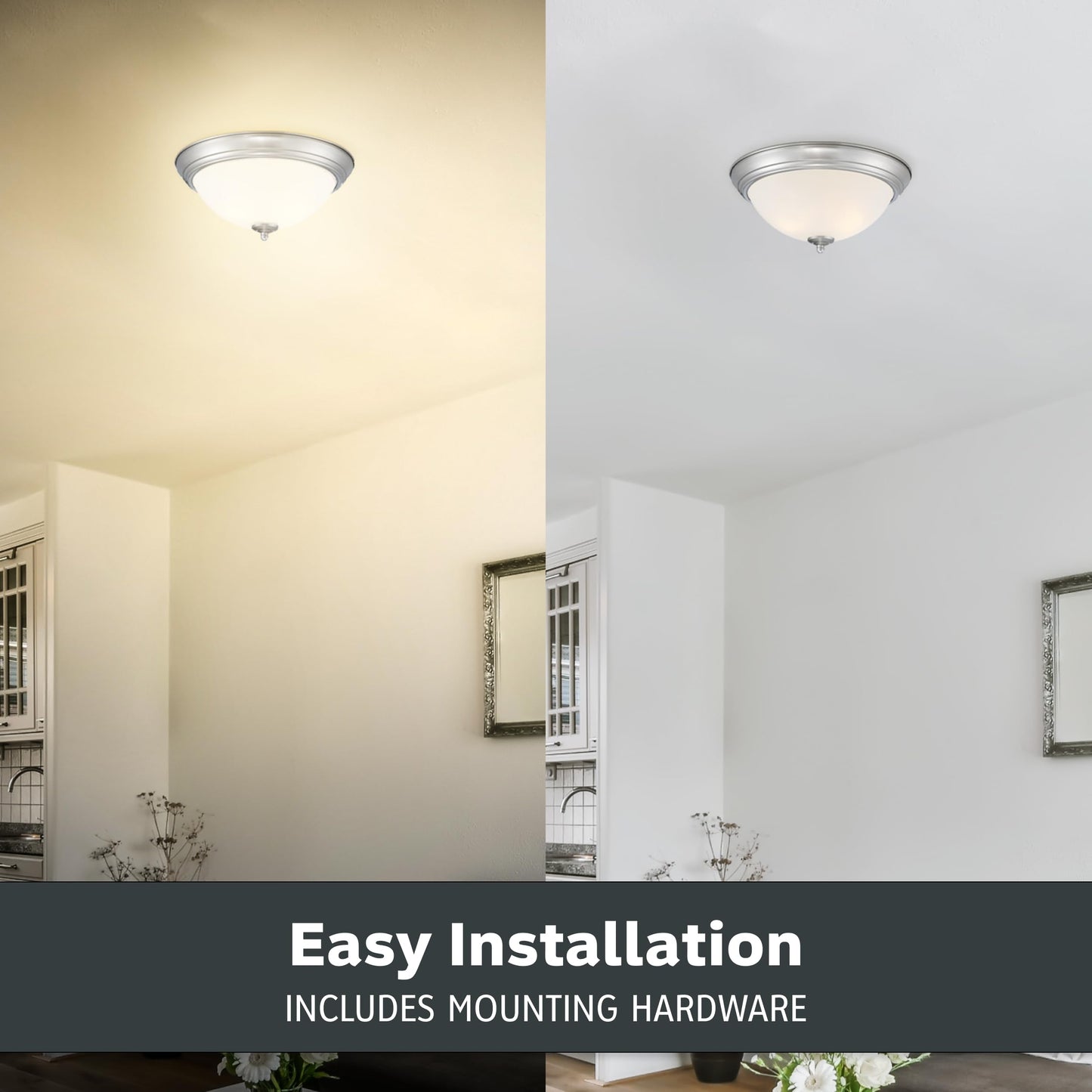 Designers Fountain 2-Pack 13" Flush Mount Ceiling Light, Frosted Glass Fixture for Kitchen, Bedroom, Bathroom, Hallway, Brushed Nickel