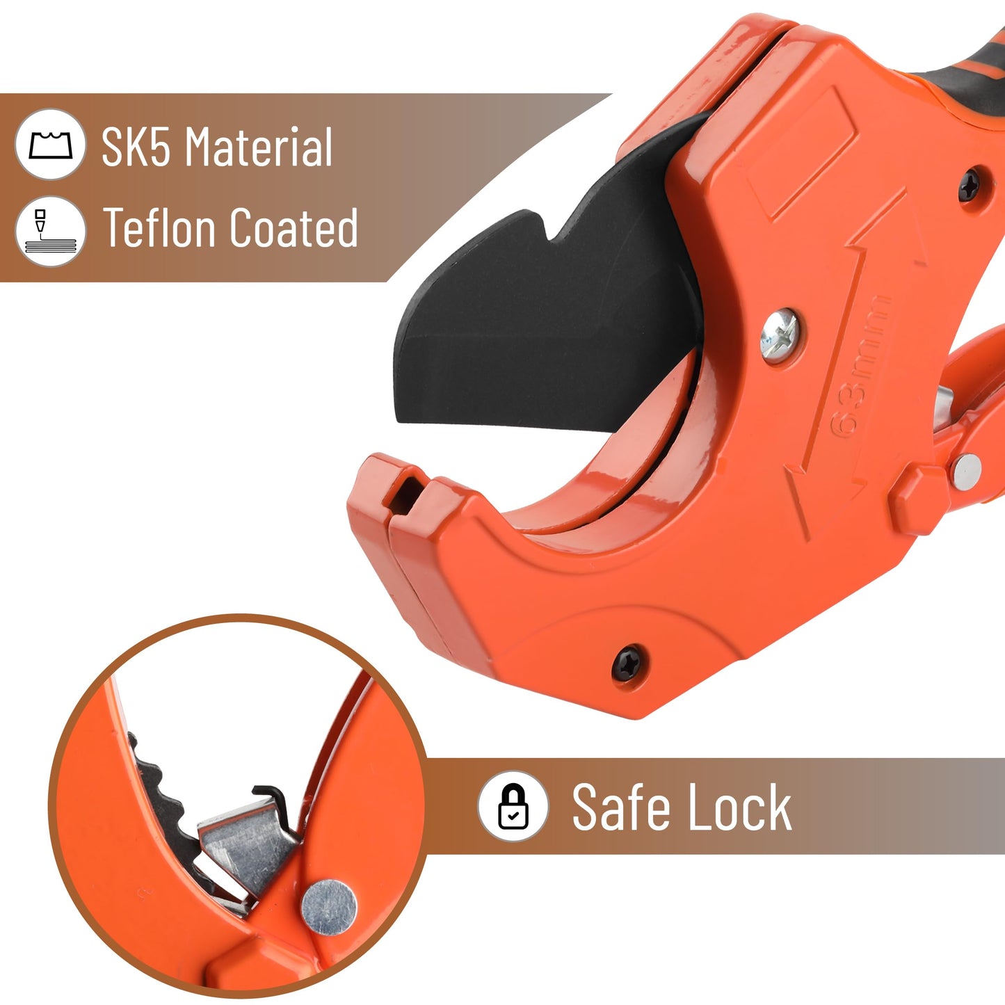 Bates PVC Pipe Cutter, Ratcheting Tool for PVC, PEX & Plastic Pipes up to 2-1/2", Heavy-Duty Orange Shears