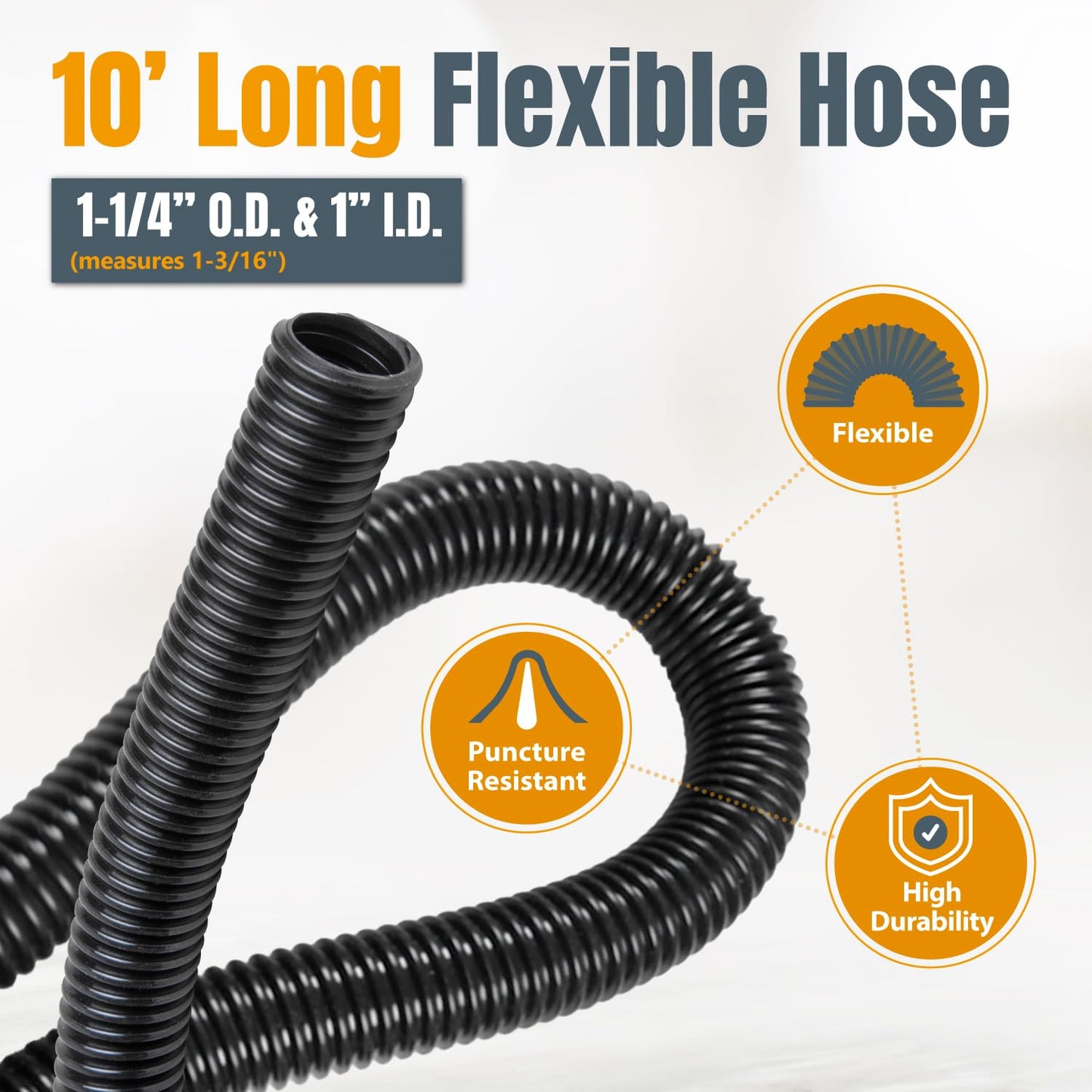 POWERTEC 70347 10 Ft. Dust Collection Hose Kit with 5 Fittings for Woodworking Power Tools Home and Wet/Dry Shop Vacuums