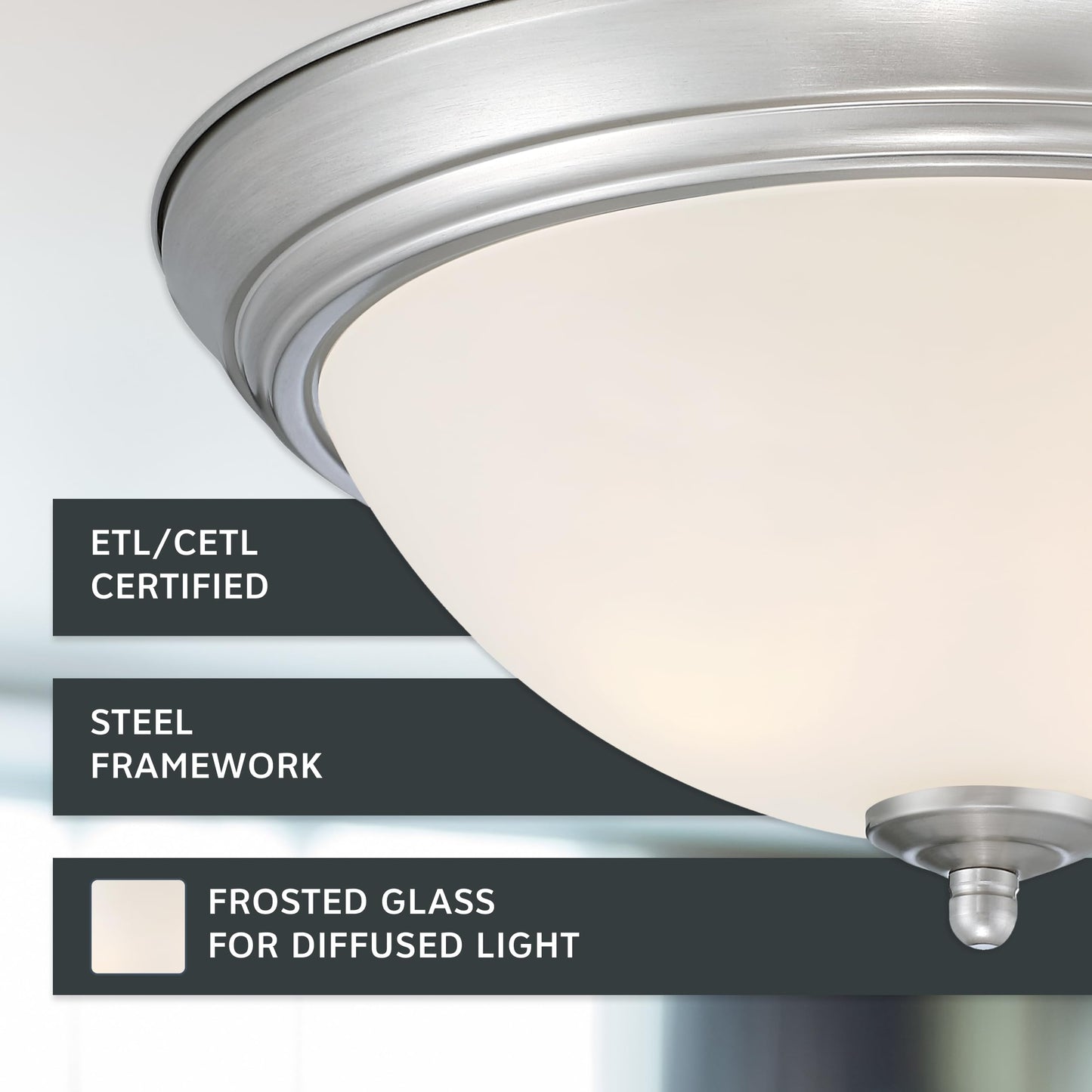 Designers Fountain 2-Pack 13" Flush Mount Ceiling Light, Frosted Glass Fixture for Kitchen, Bedroom, Bathroom, Hallway, Brushed Nickel