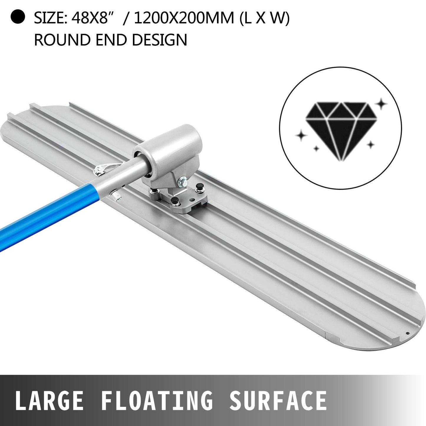 VEVOR Magnesium Bull Float 48 x 8 in, Round End Concrete Float Tool with 4 Handles & Bracket, Cement Finishing Kit