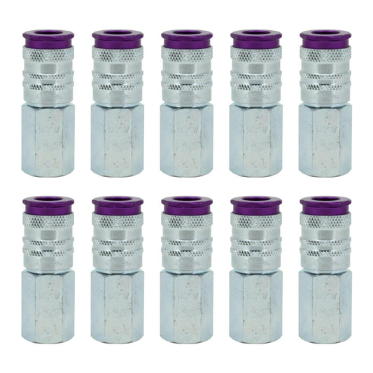 Milton ColorFit HighFlowPRO Couplers, V-Style Purple, 1/4" NPT, Box of 10 (764VC) Pneumatic Air Plugs