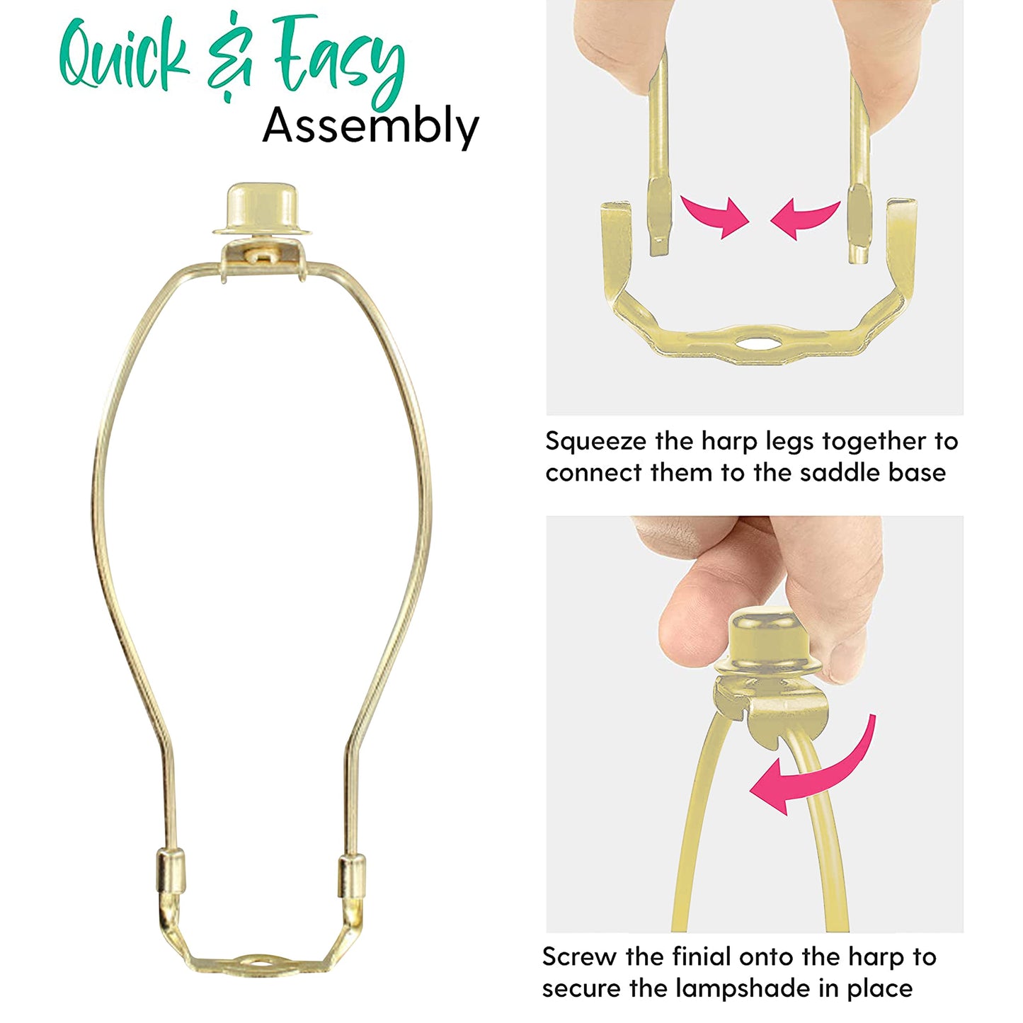 I Like That Lamp 2-Pack Brass 10" Lamp Harp Set with Saddle Holder & Finial, Fits 11"-12" Lampshades for Table & Floor Lamps