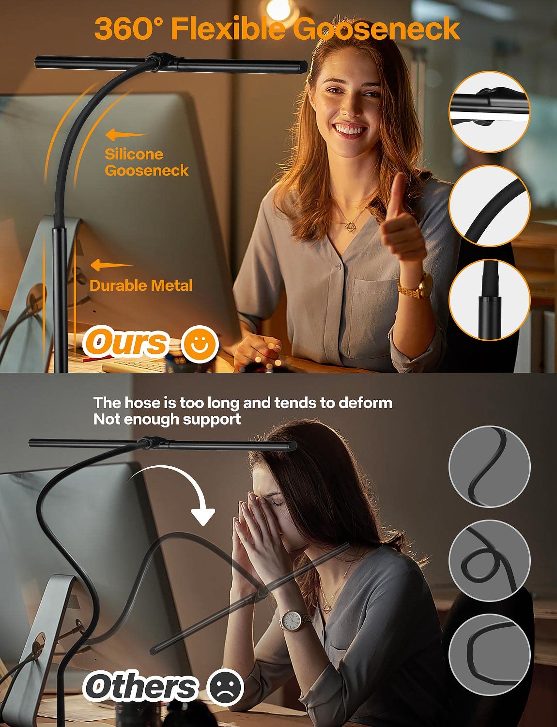 ACNCTOP LED Desk Lamp for Office & Home, Eye-Caring Architect Task Light, 25 Modes, Adjustable Gooseneck Clamp, Reading & Study