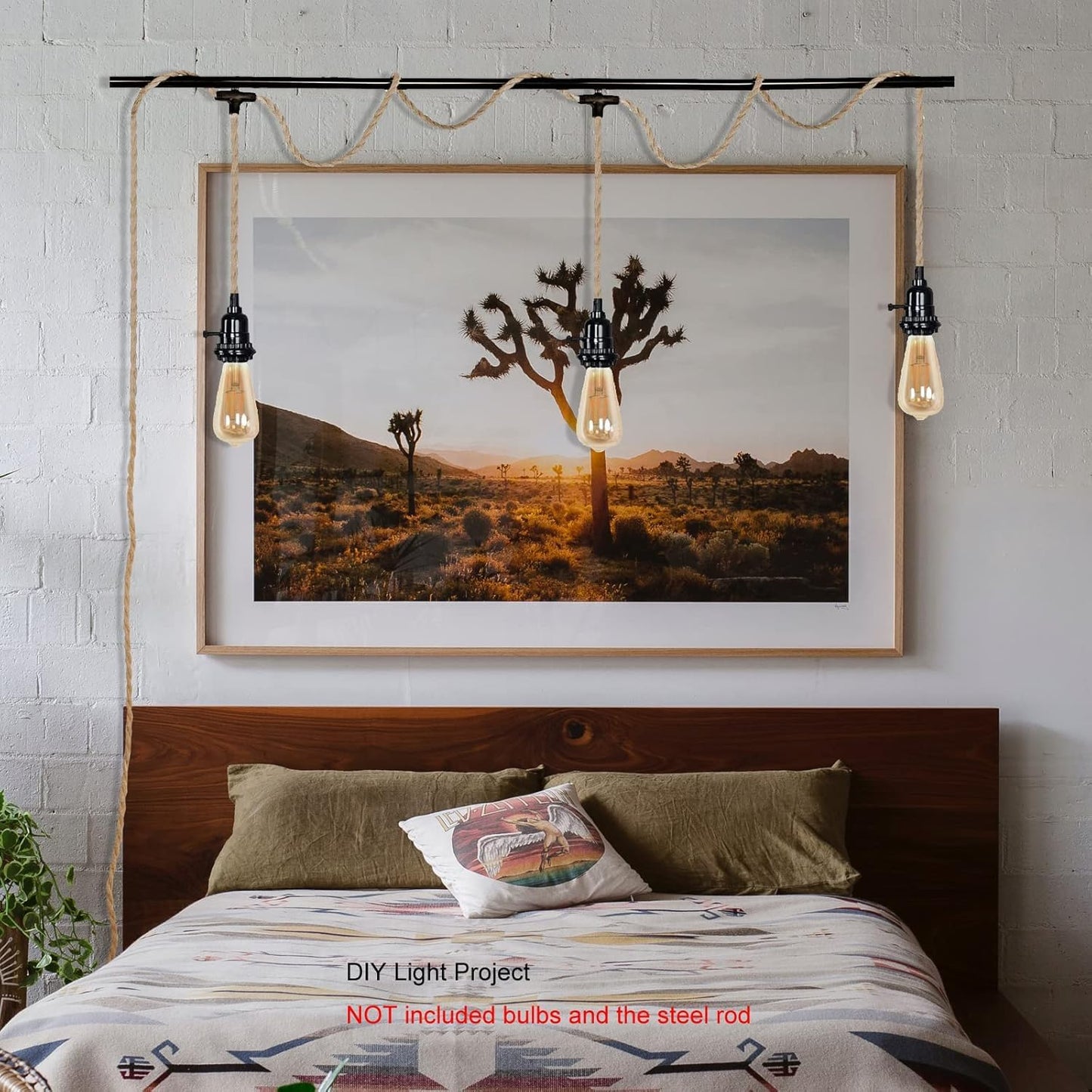 CAFULAM 3 Light Hemp Rope Plug in Pendant Light Rattan Hanging Lights with Plug in Cord with Woven Lamp Shade, Plug in Cord Hemp Rope Hanging Lamp