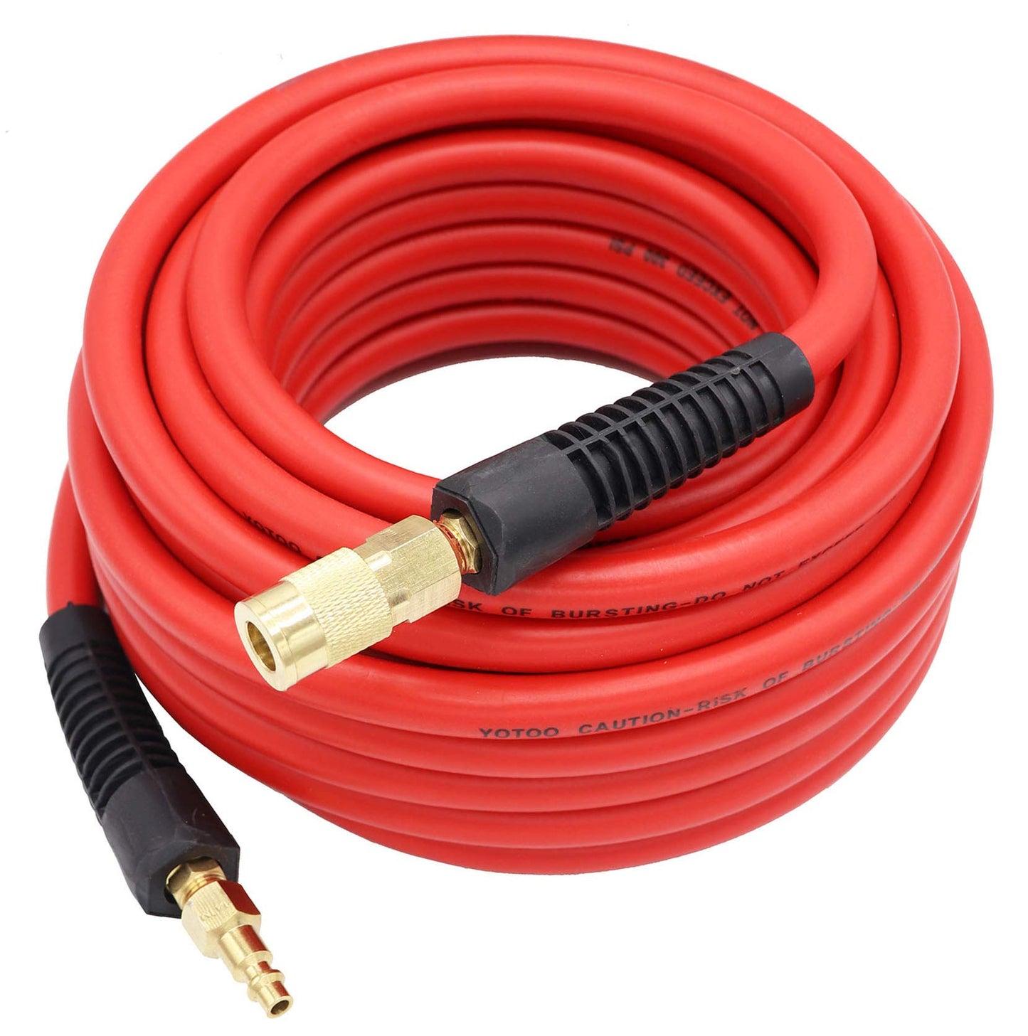 YOTOO 3/8" x 50ft Hybrid Air Hose, 300 PSI Heavy Duty, Kink-Resistant, All-Weather Flexible, Red with Brass Fittings & Bend Protectors