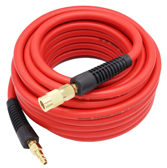 YOTOO 3/8" x 50ft Hybrid Air Hose, 300 PSI Heavy Duty, Kink-Resistant, All-Weather Flexible, Red with Brass Fittings & Bend Protectors