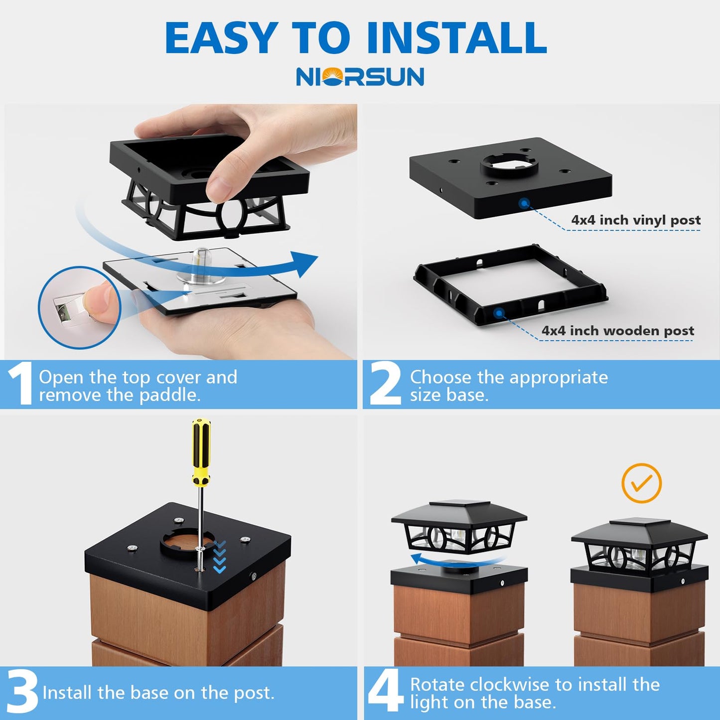 NIORSUN Solar Post Lights 12 Pack – Warm White Edison LED, Waterproof Outdoor Fence, Deck & Garden Decor, 4x4 Post Caps, Black