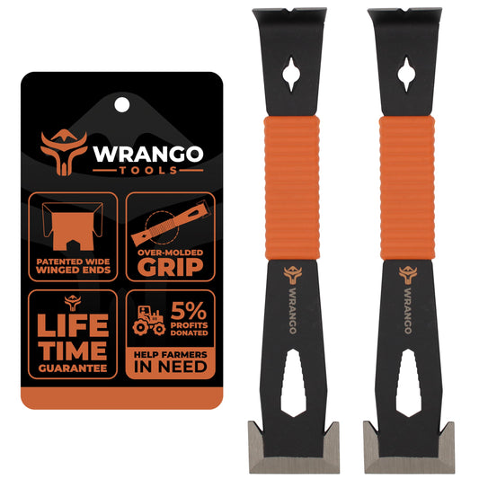 Wrango 9.5" Trim Bar Pry Bar 2-Pack – Small Patented Flat Bar with Nail Puller, Bolt Remover & Shock-Absorbing Grip for Home & Construction
