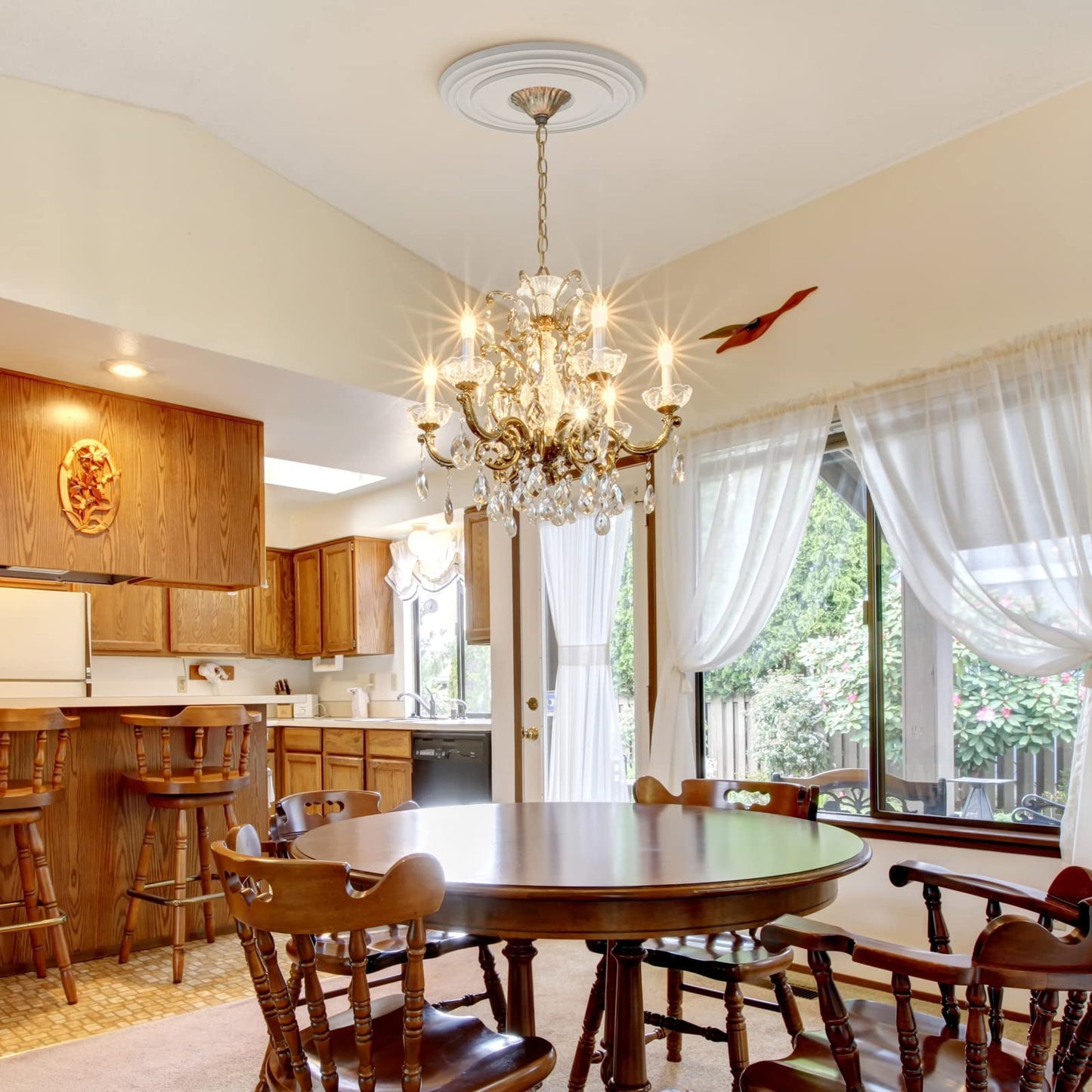 EIFHYT White PU Ceiling Medallions for Light Fixtures and Ceiling Fans, 12-2/8"OD x 4" ID x 1" P (Fits Canopies up to 7")