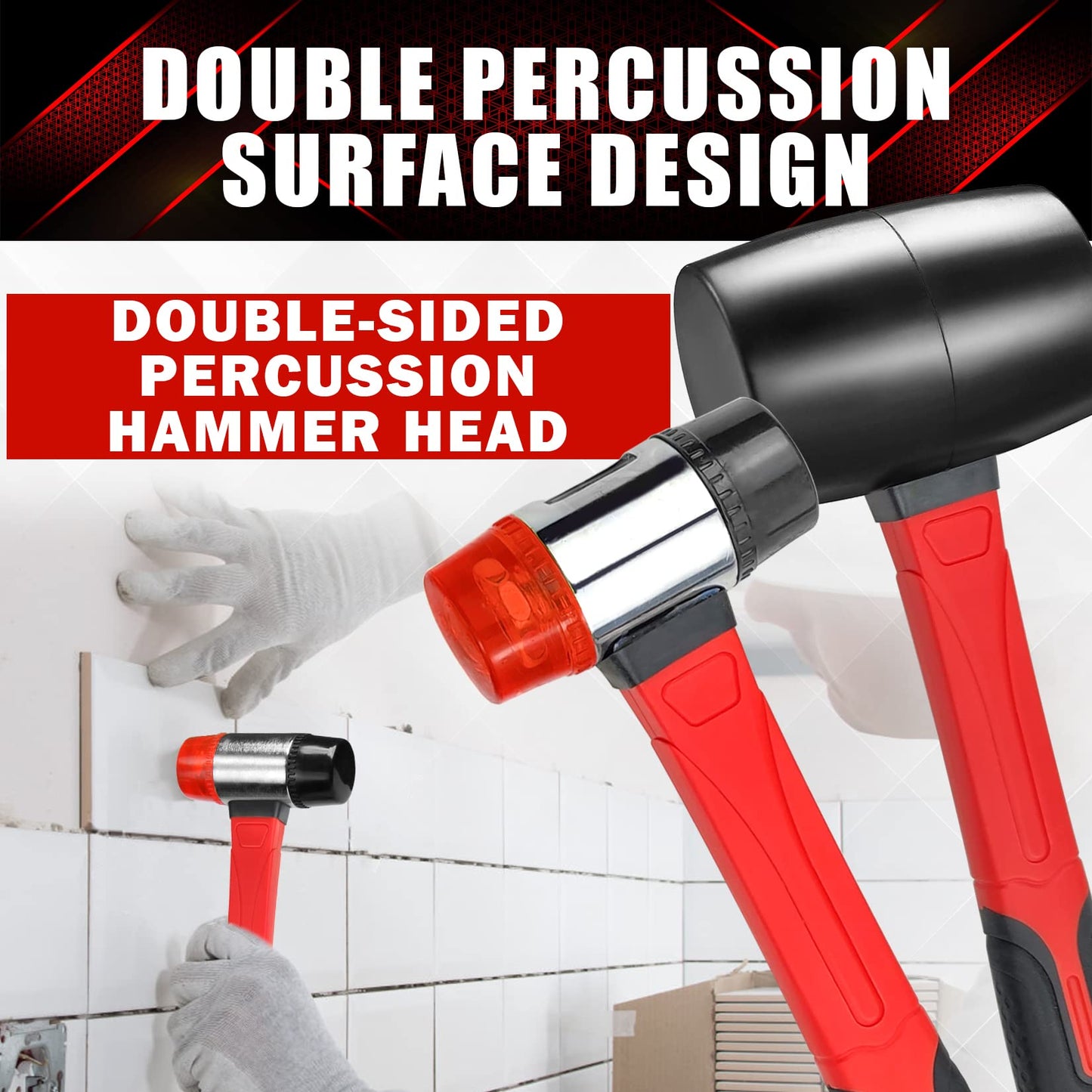 YIYITOOLS 2Pcs Hammer Set, 16oz Rubber Mallet & 40mm Double-Faced Soft Mallet Fit for Construction and Home Renovation, Black