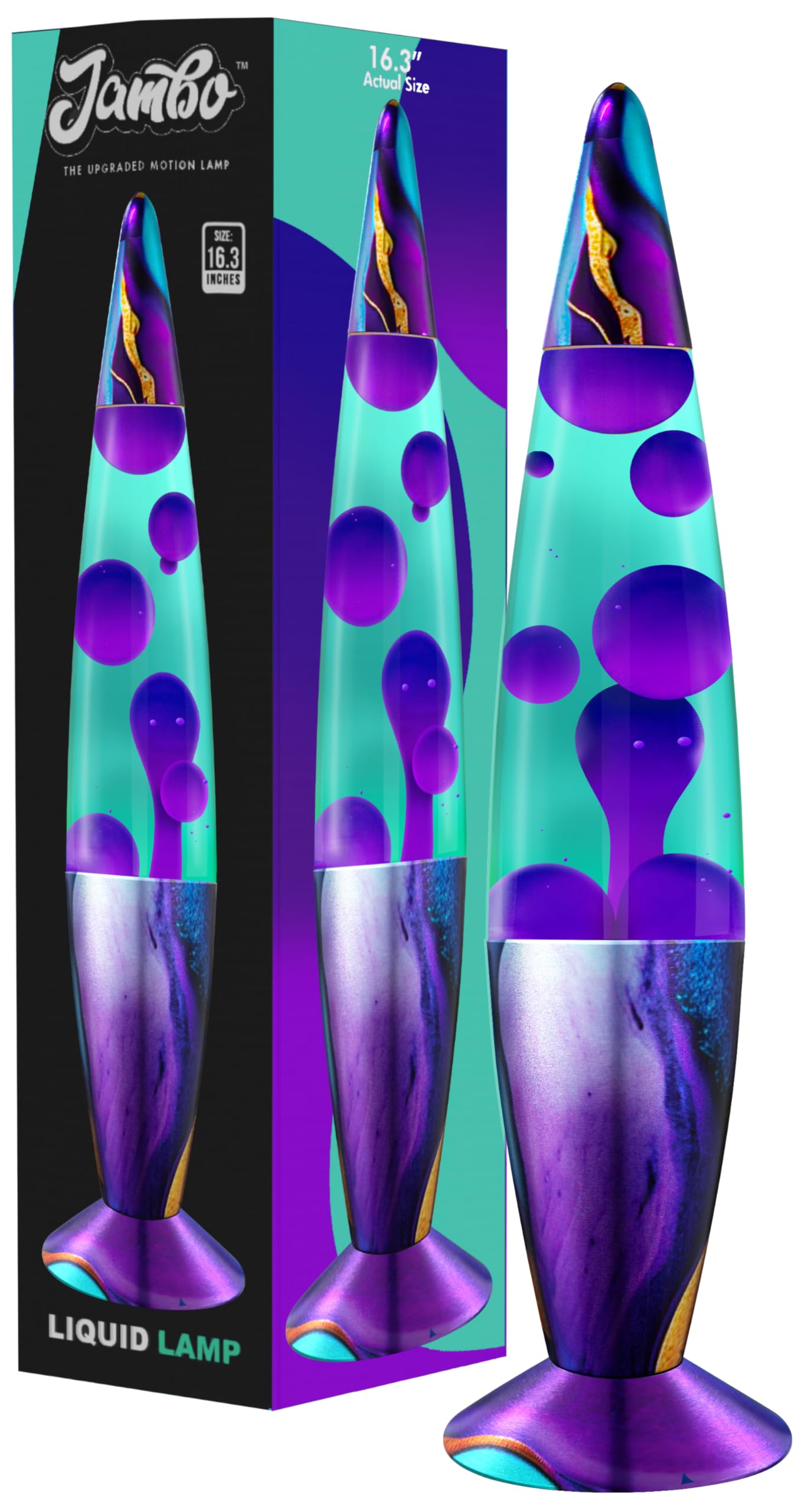 JAMBO 16” Magma Motion Lamp, Teal with Purple Wax – Relaxing Retro Liquid Night Light for Bedroom, Living Room & Office