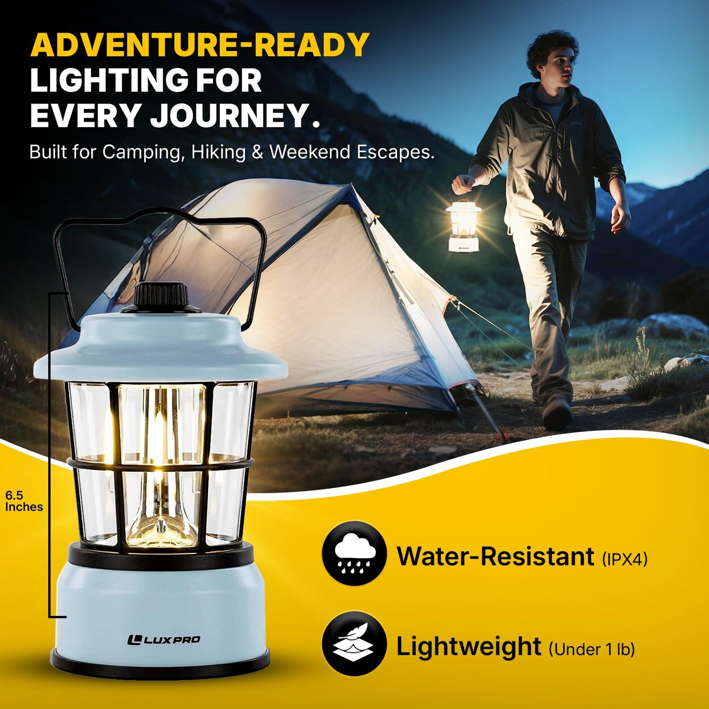LUXPRO Retro LED Lantern - Battery-Powered, Water-Resistant Emergency Lamp for Indoor & Outdoor, Hiking, Camping, Hurricane Prep (Blue)