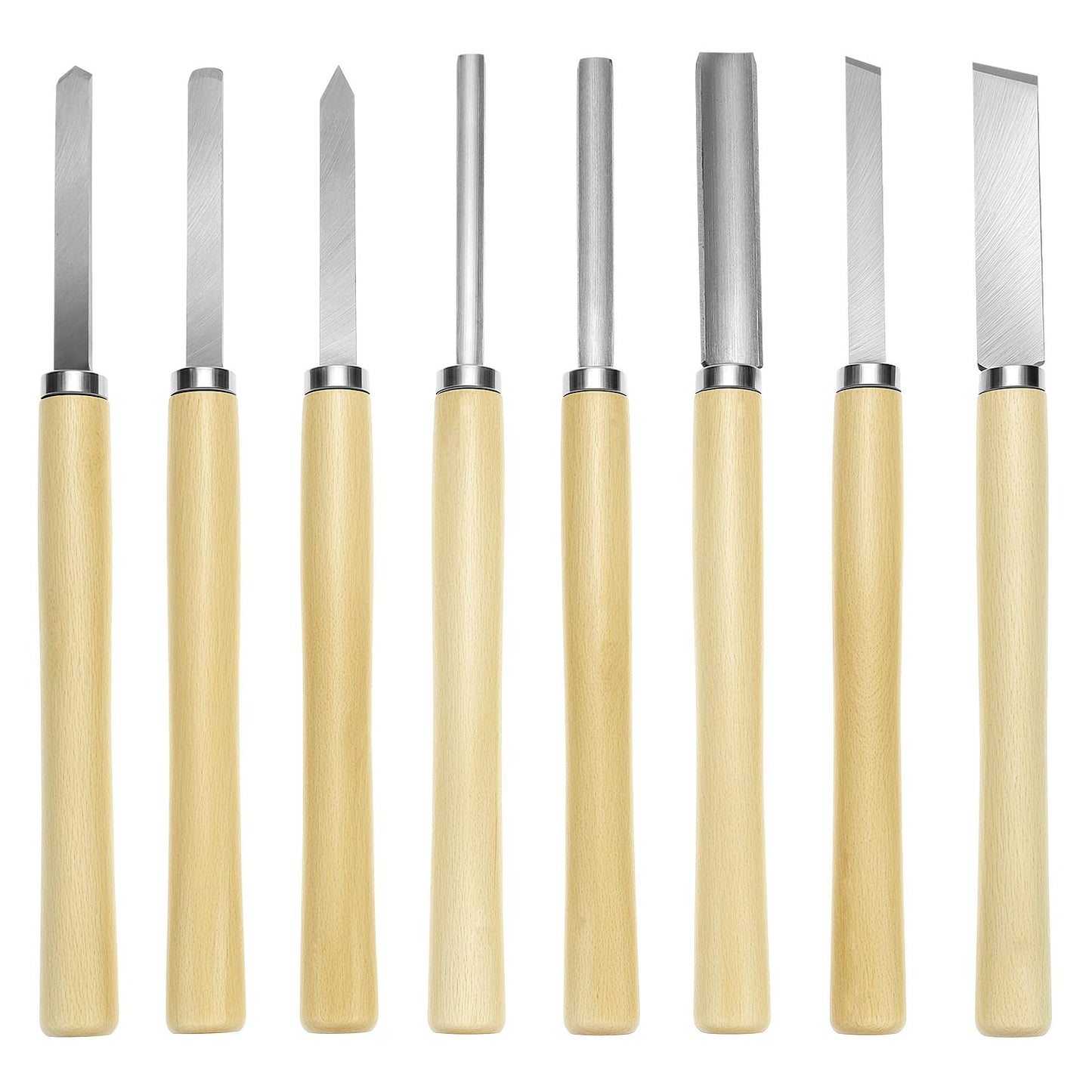 QWORK Wood Turning Chisel Set, 8 Pcs Lathe Chisel Set with Triple Tempered Chromium-Vanadium Steel for Woodworking and Craftsmanship