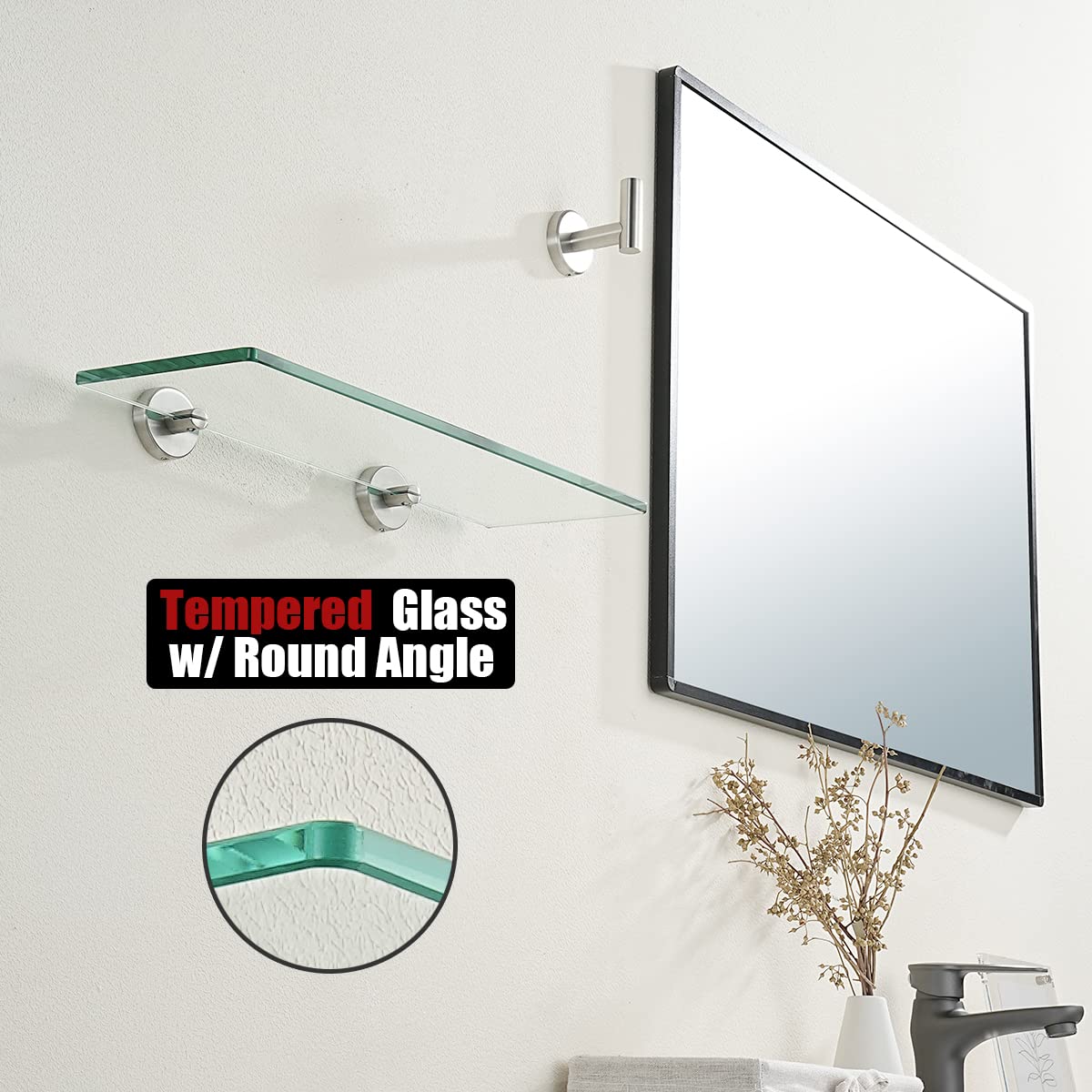 JQK Bathroom Glass Shelf, TGS101L16-BN