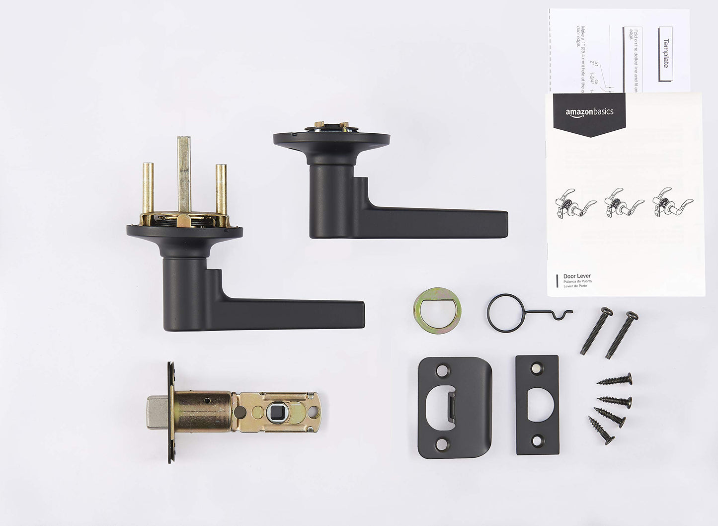 Amazon Basics Manchester Door Lever - Passage (Keyless) - Matte Black, 1-Pack