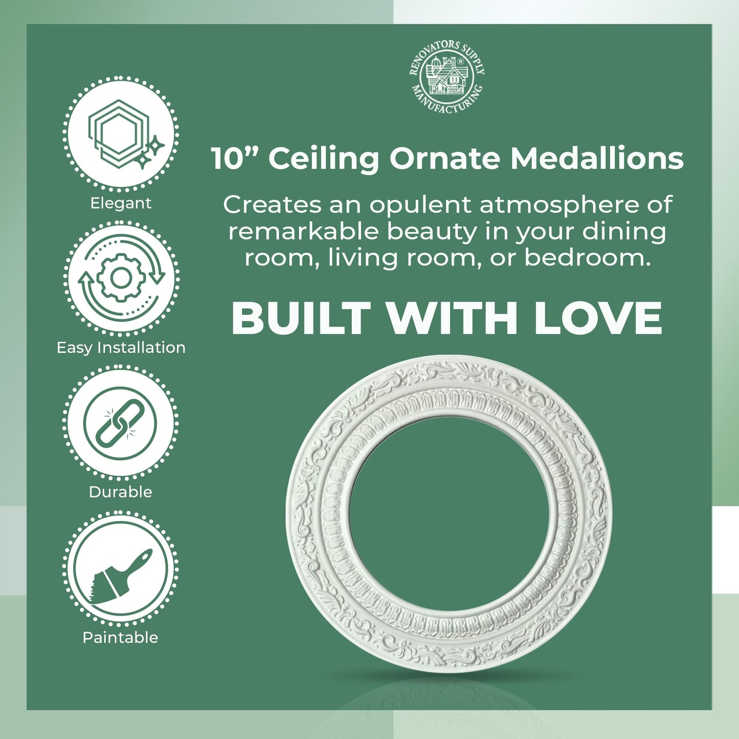 Renovators Supply 6" White Urethane Recessed Spot Light Trim & Decorative Ceiling Medallion, Water-Resistant, Pack of 10