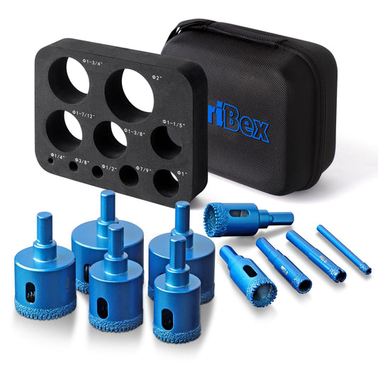 10PCS Diamond Hole Saw Drill Bit Kit with Guide Jig, Serrated Core Bits for Ceramic, Glass, Tile, Marble, Granite, Gypsum