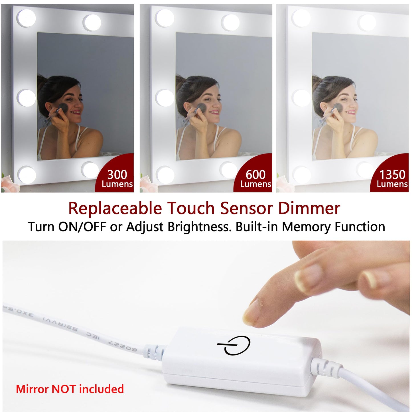 Waneway 14 Bulb Vanity Lights for Mirror, Plug-in Power Adapter & Touch Dimmer, 6,000K, 1350 Lumens (Mirror Not Included)