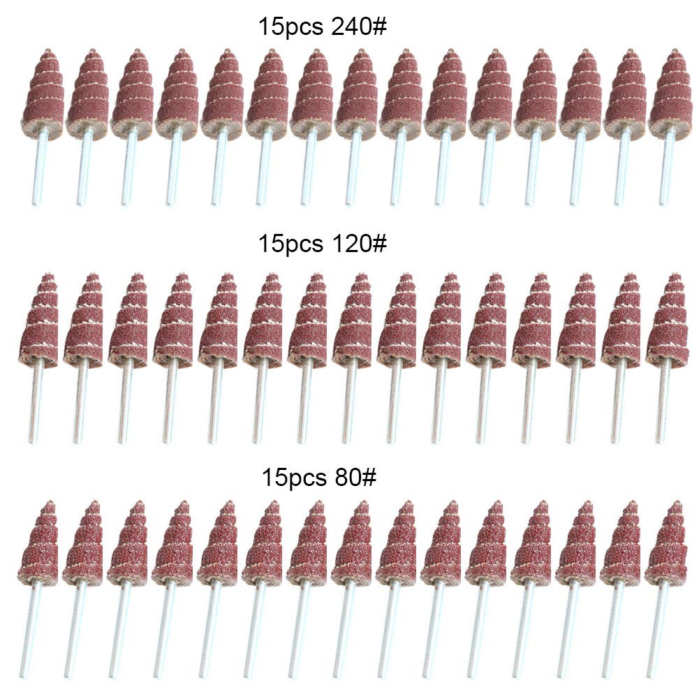 3x10 mm Cone Shape Abrasive Flap Wheel,Sandpaper Grinding Head for Rotary Tool, 3mm Shank 45Pcs,Used for Groove, Gap, Corner polishing
