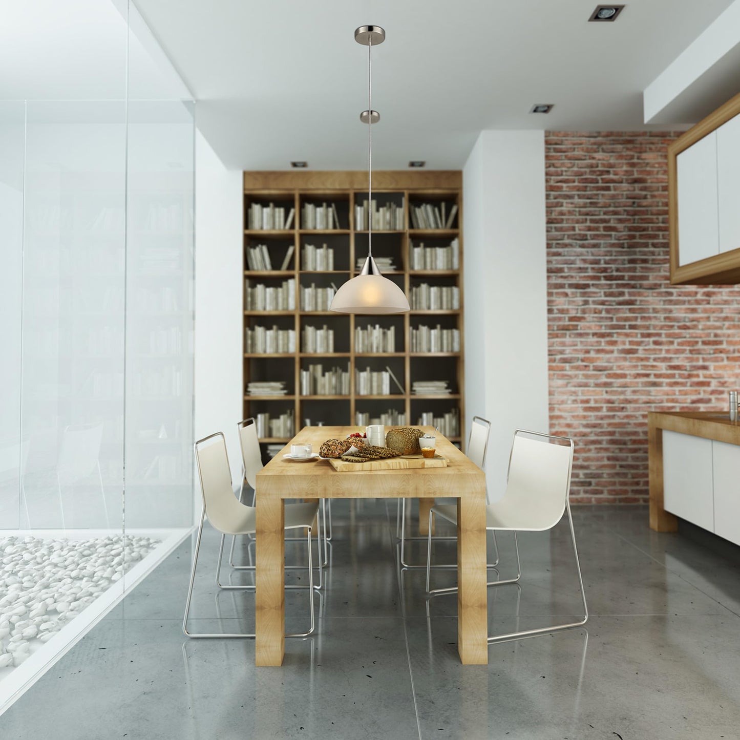 GLOBE Electric 64413 Plug-In Pendant Light, 1-Light Brushed Steel with Frosted White Shade, 15ft Clear Cord, In-Line Switch, E26 Base