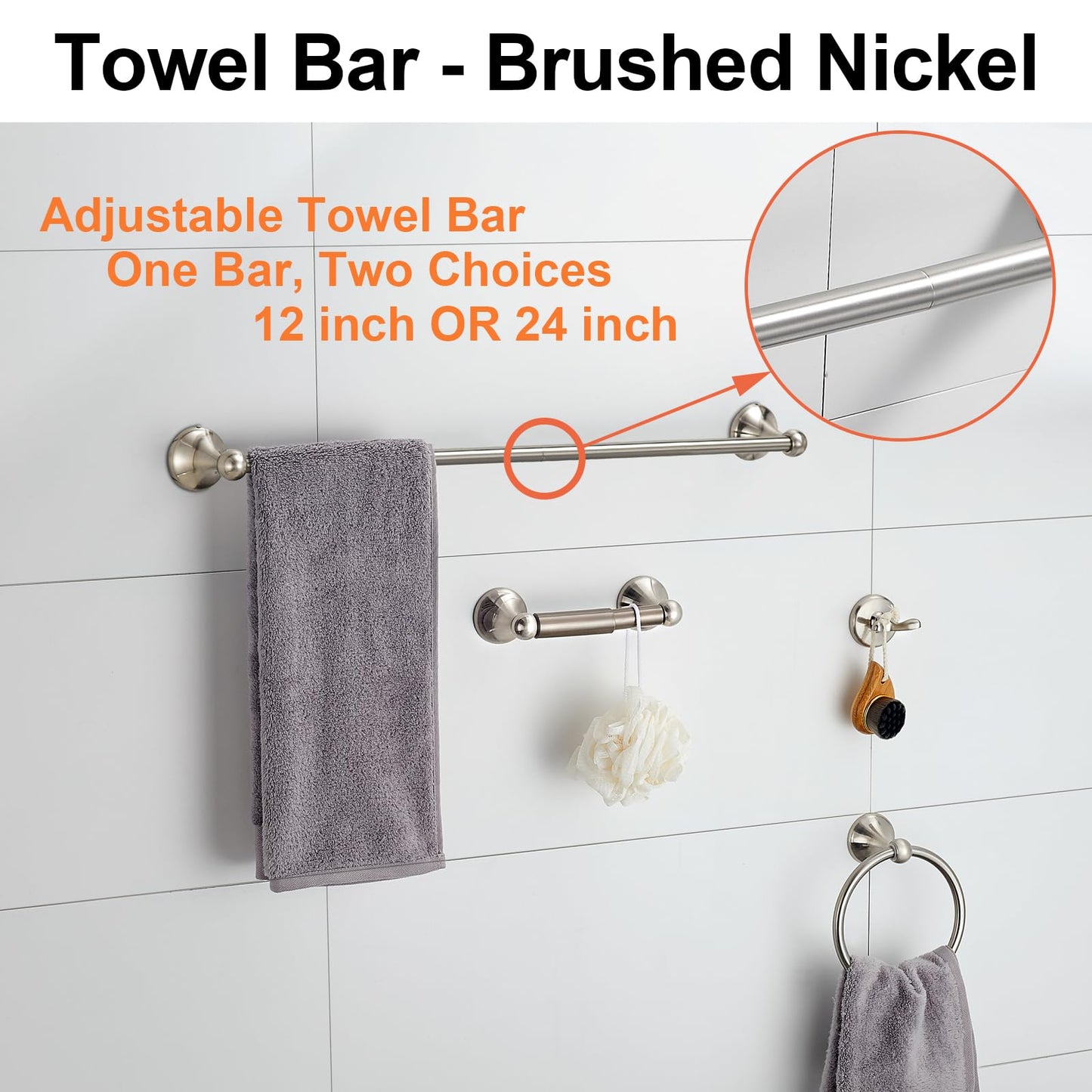 BGL Bathroom Accessory Set, Brushed Nickel Adjustable Expandable Towel Bar 4-Piece Bathroom Hardware Set Wall Mounted