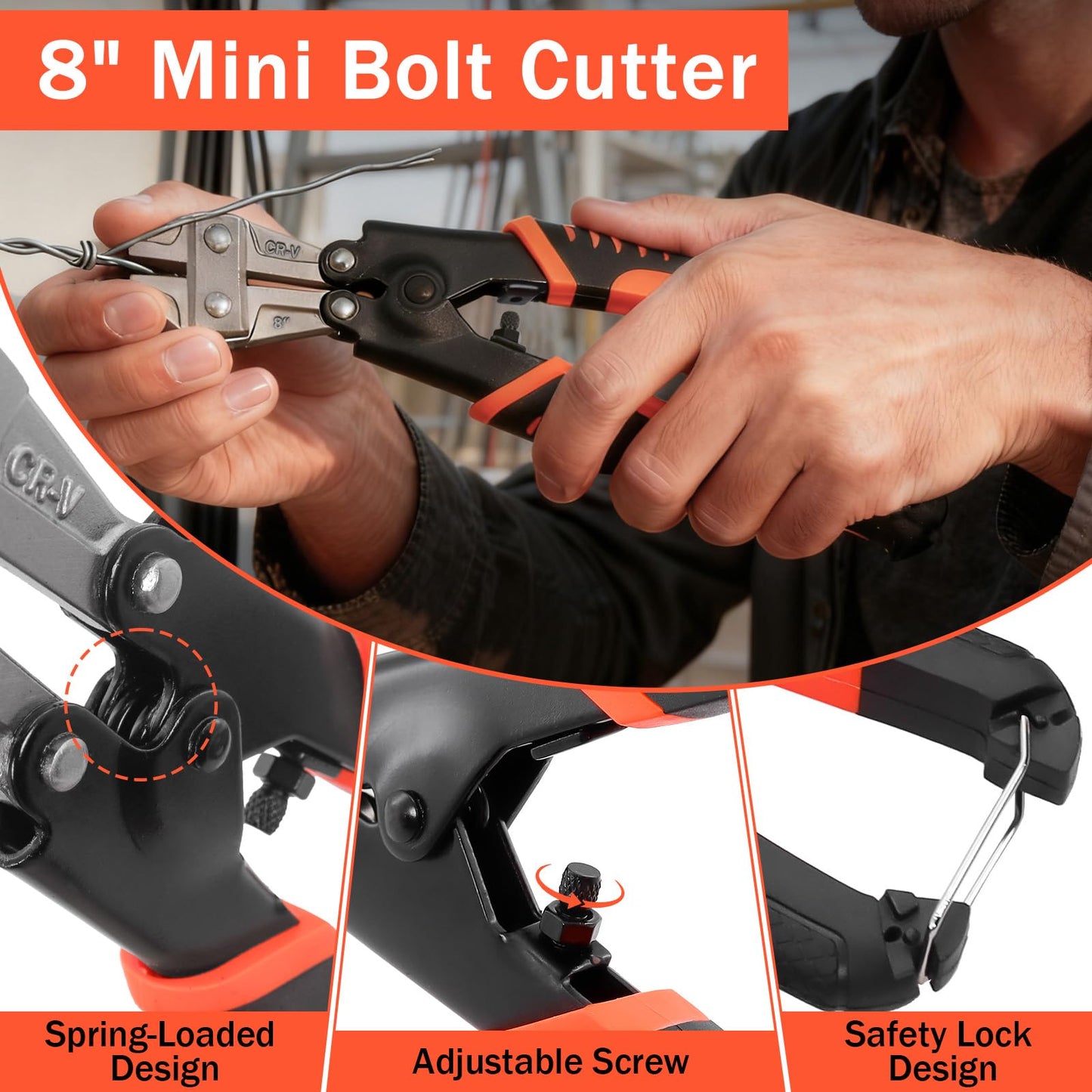 3Pcs Bolt Cutter Set with 14" Heavy Duty, 8" Mini & Wire Rope Cutters with Storage Bag for Locks, Chains, Steel, Metal, Fence