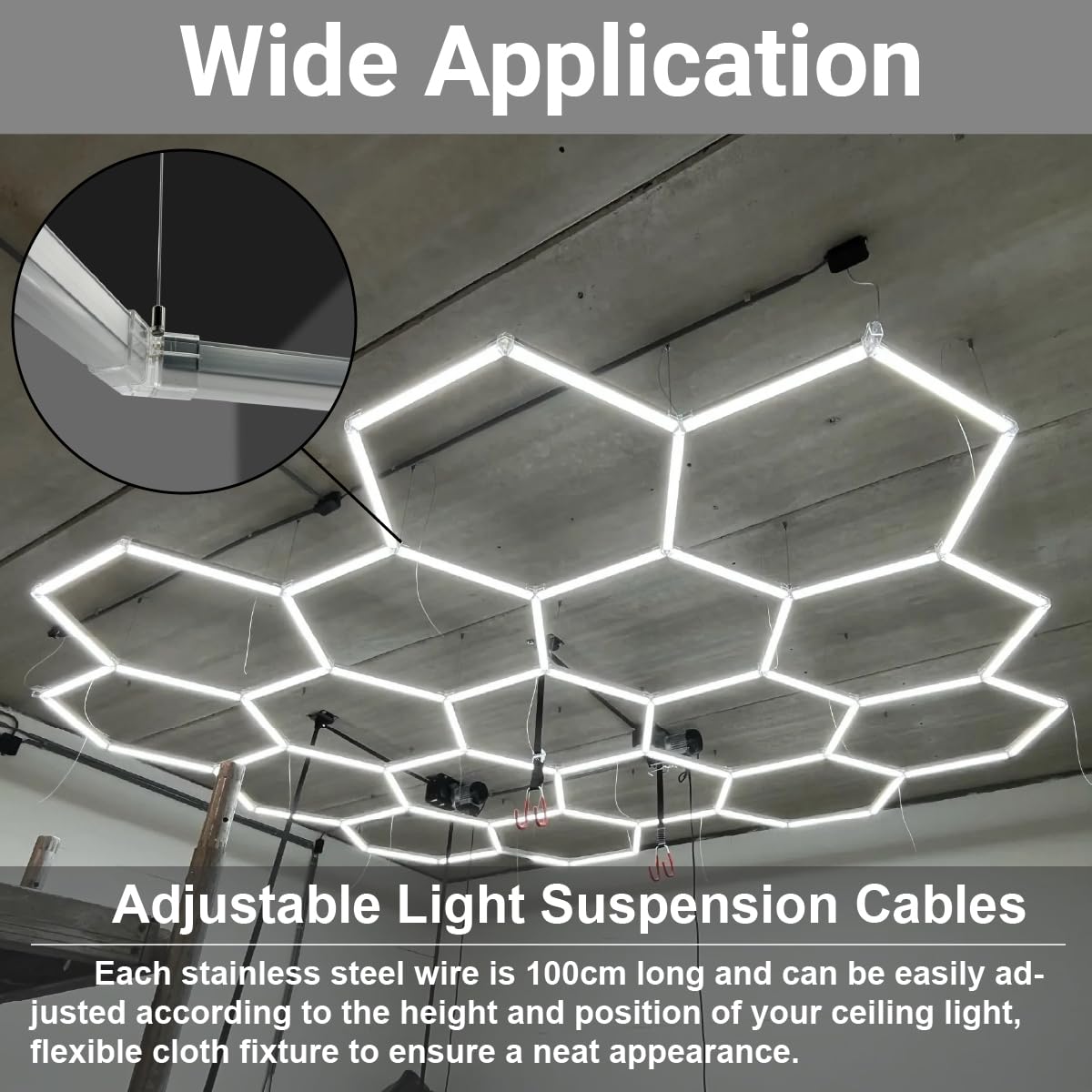 20-Pack 3ft Hexagon LED Light Suspension Kit, Adjustable Steel Hanging Cables for Garage, Aquarium & Panel Lights, 6.6lb Capacity