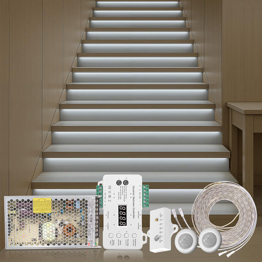 **BlueDate Motion Sensor LED Stair Lighting Kit, 60" Cuttable Strip Lights for Indoor Stairs, Cool White 6000K, 10–15 Steps**