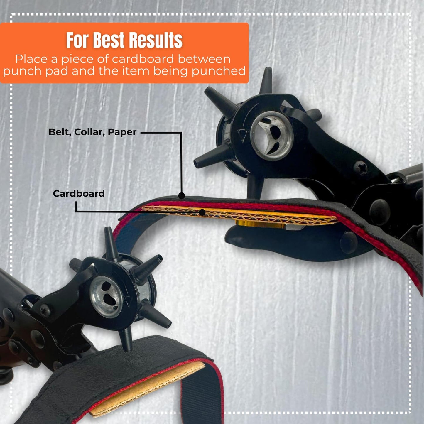 Adorox Heavy Duty Revolving Hole Punch Pliers Kit – 6 Sizes with Steel Ruler & File for Belts, Watch Straps, Shoes & DIY Crafts