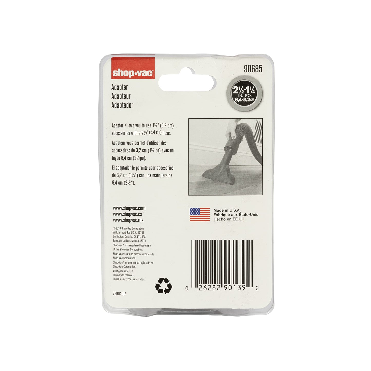 Shop-Vac 9068533 2.5 Inch to 1.25 Inch Conversion Unit, Durable Plastic Design for Adapting Hose Sizes, (1-Pack)
