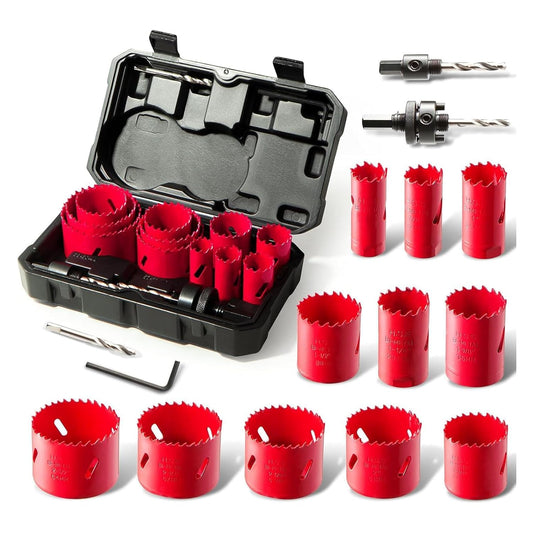 HYCHIKA 17-Pc Bi-Metal Hole Saw Kit, 3/4"–2-1/2", Includes Mandrels, Drill Bits for Metal, PVC, Plastic, Storage Case