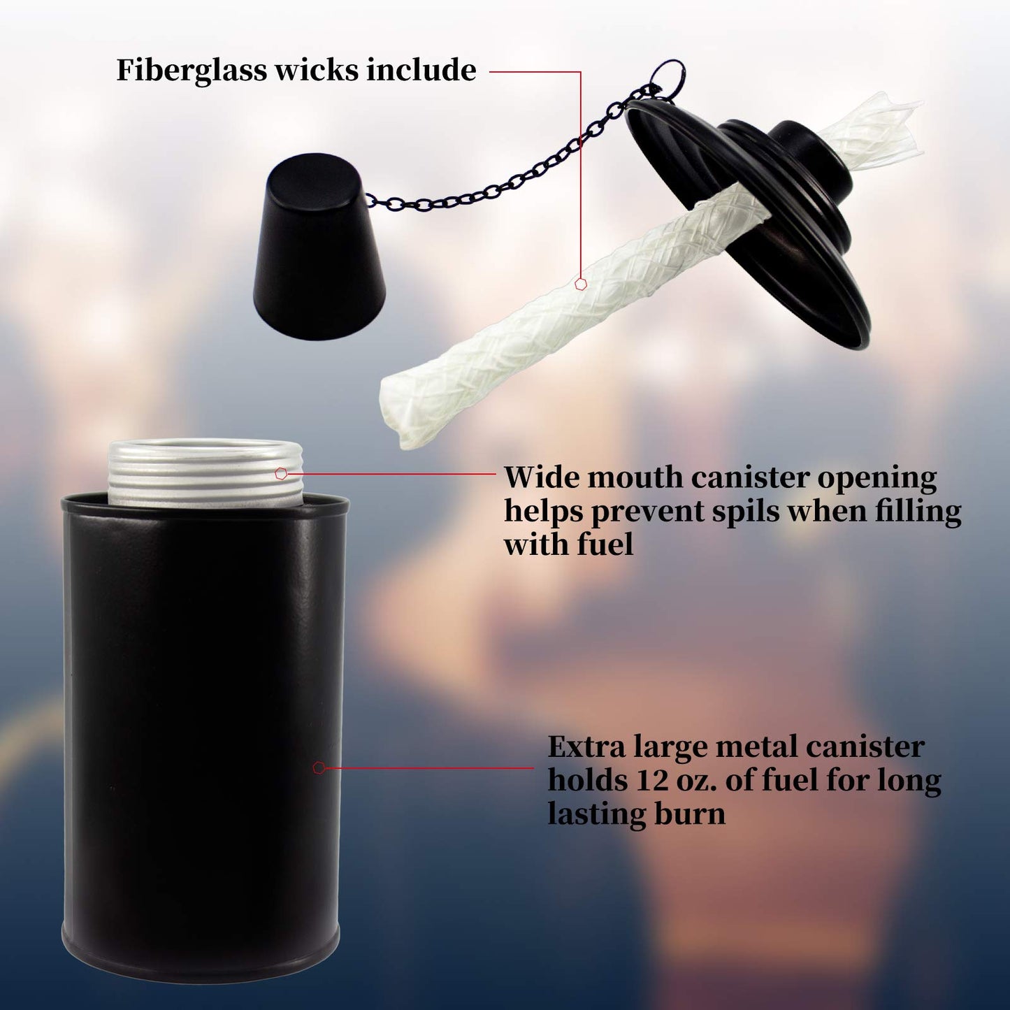 TaoTazon 12oz Torch Replacement Canisters – Refillable Bamboo Lantern Torches for Yard, Patio, Garden, Deck, Party & Landscape