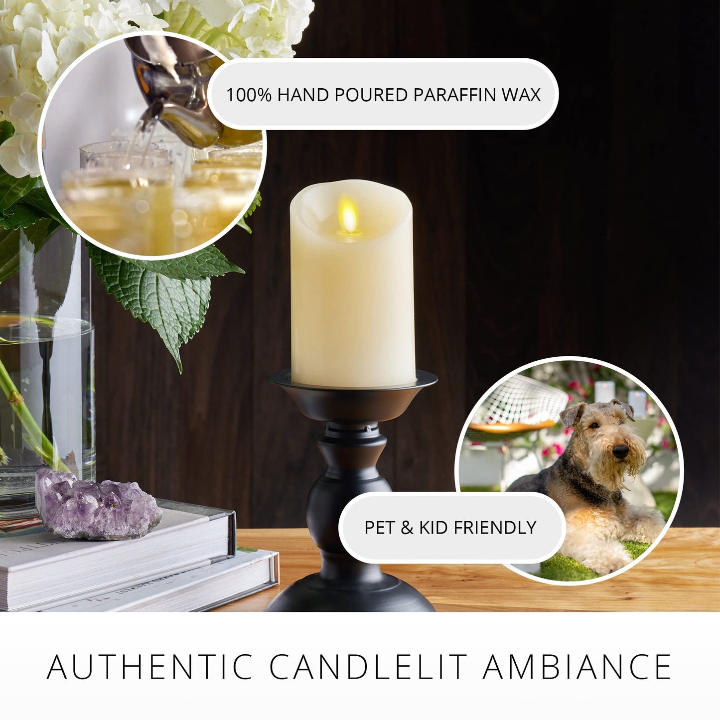 Luminara Flameless LED Pillar Candle, Ivory Real Wax, Realistic Flickering Moving Flame, Battery Operated Indoor Home Décor, 3" x 4.5" (Pack of 1)