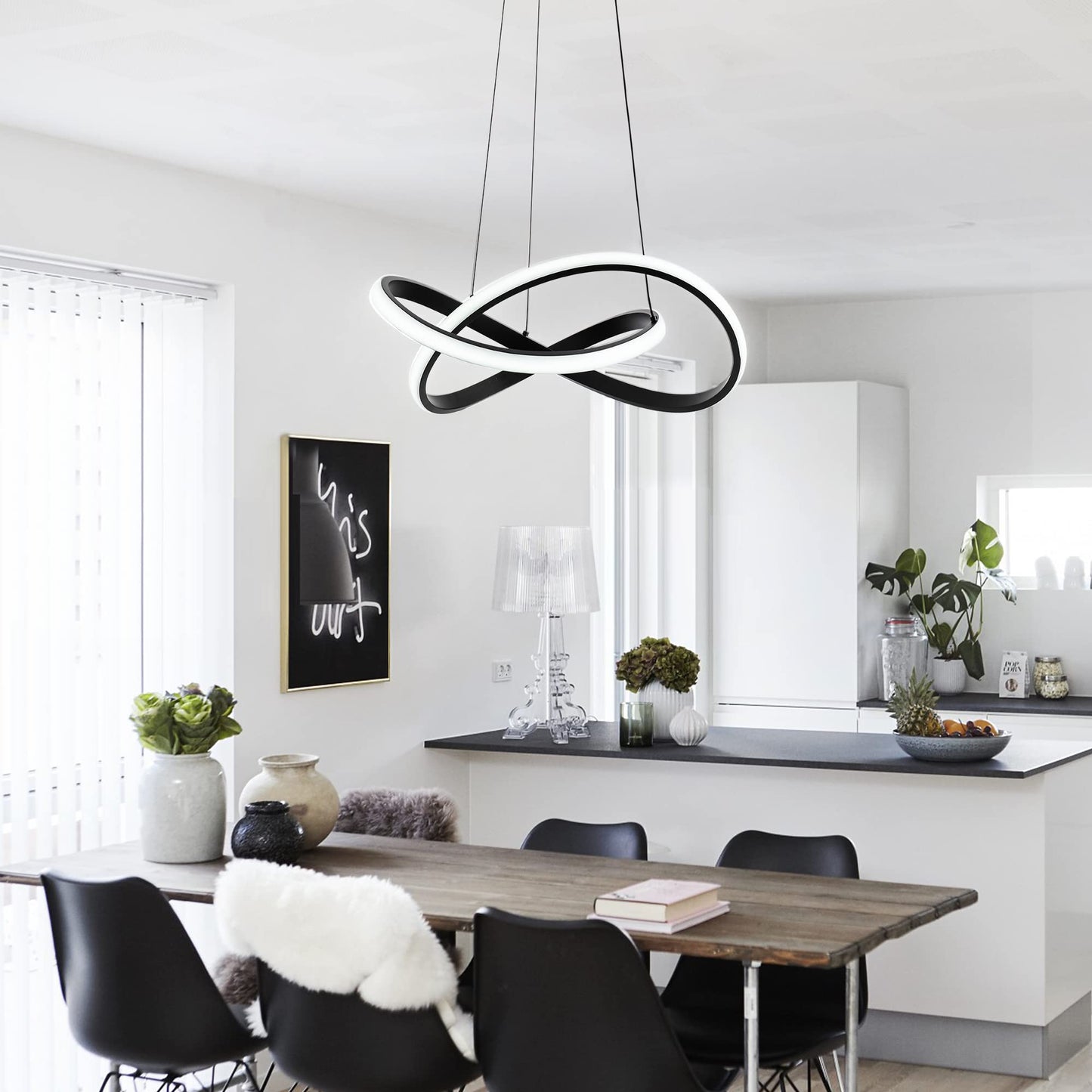 MAYNA Modern LED Pendant Light, Irregular Ring Chandelier, Adjustable Contemporary Fixture for Dining, Kitchen, Living Room, Bedroom, 6000K