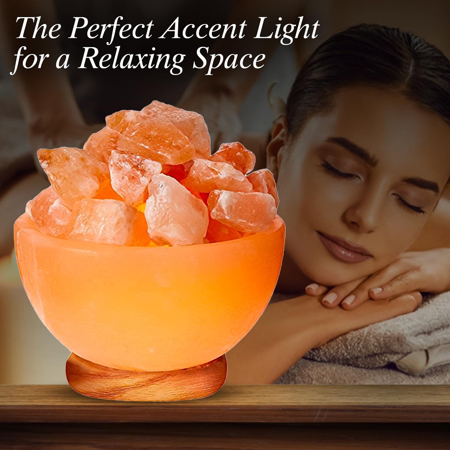 Himalayan Glow Salt Crystal Lamp with Dimmer, Natural Salt Chunks, Classic Wood Base – Mood & Night Light for Relaxing Ambience