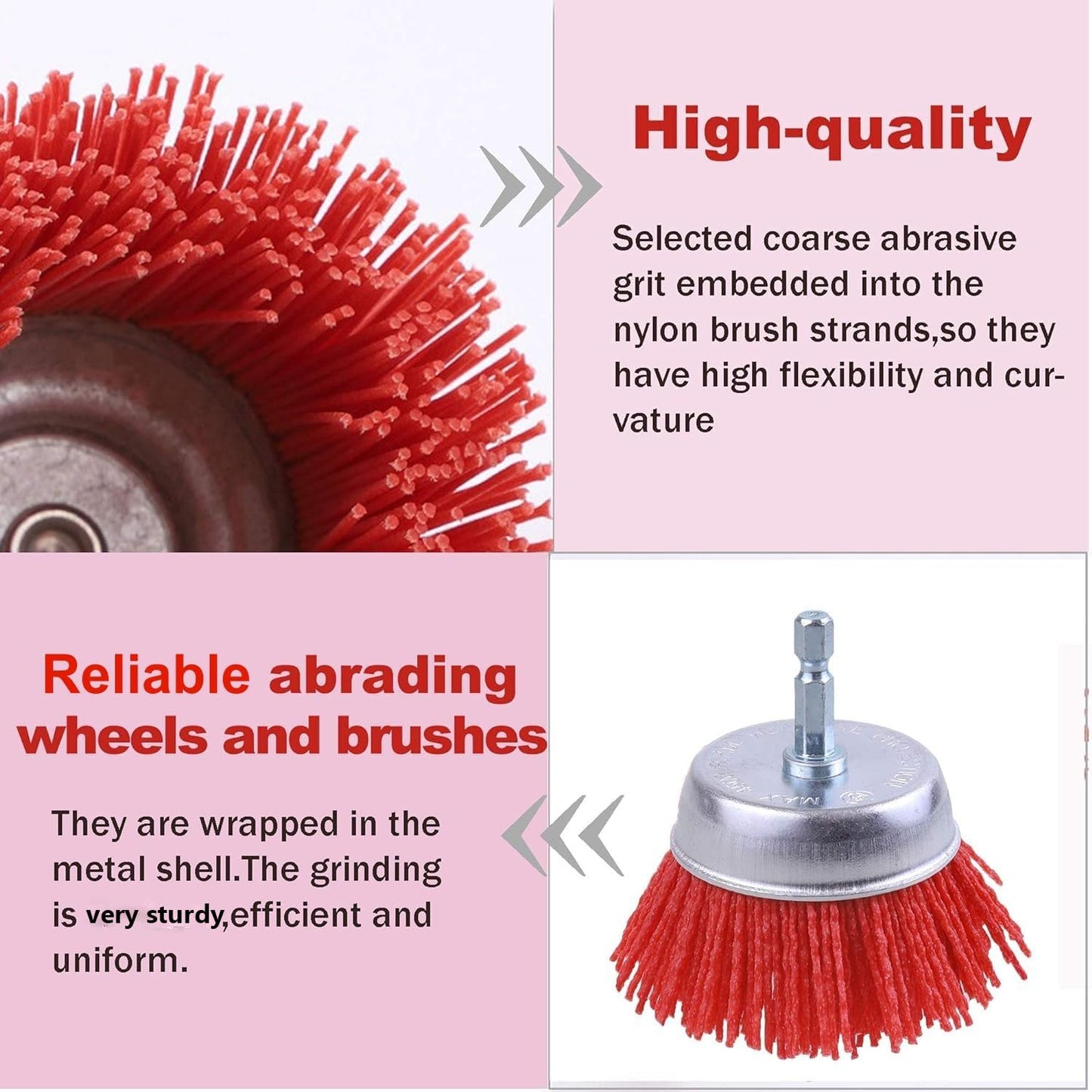 Rocaris 9-Piece Nylon Abrasive Wire & Cup Brush Set, 1/4" Hex Shank, 80/120/240 Grit for Rust, Paint & Corrosion Removal