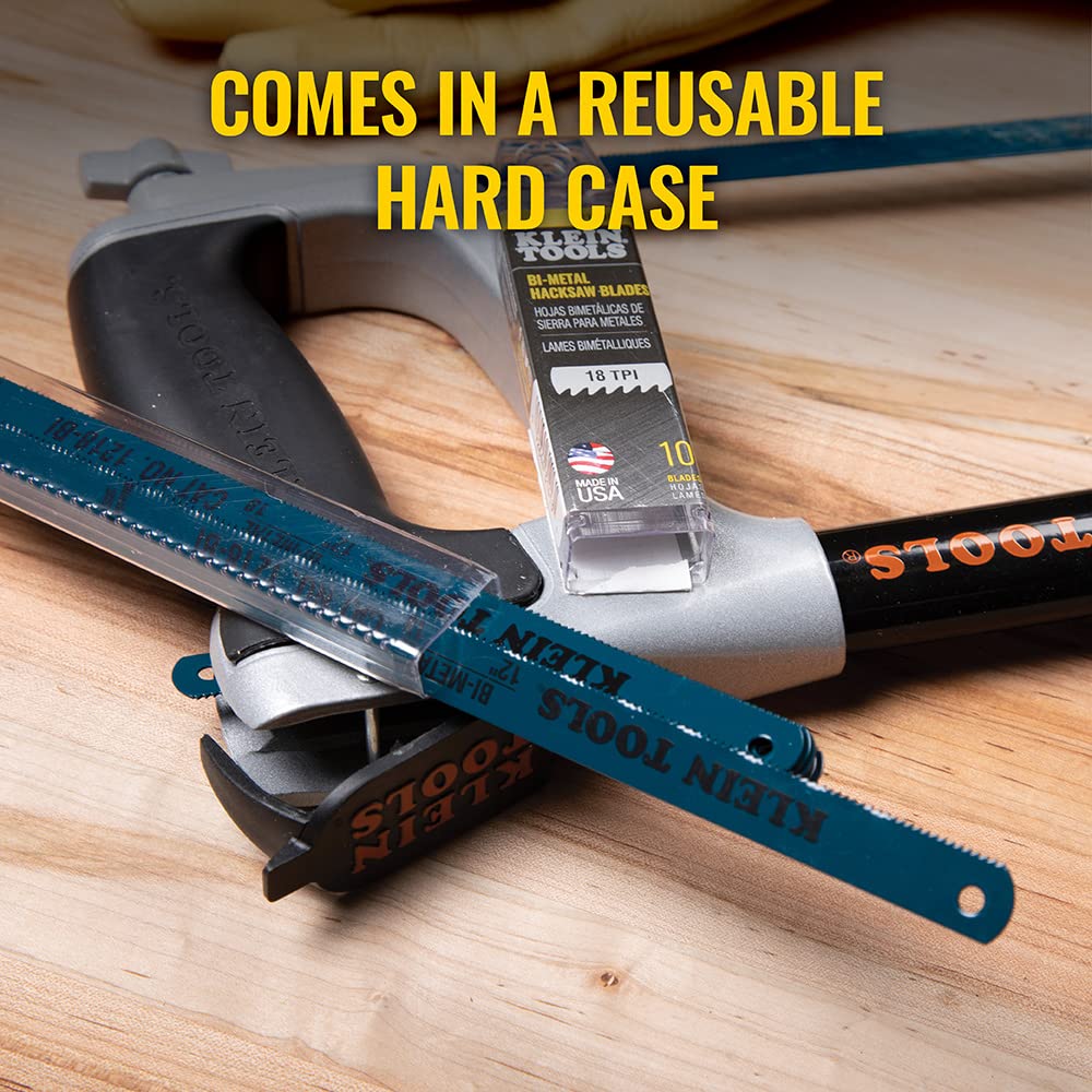 Klein Tools 1224BI-P Hacksaw Blades, Bi-Metal Replacement Blades, Made in USA, 24 TPI, 12-Inch, 10-Pack