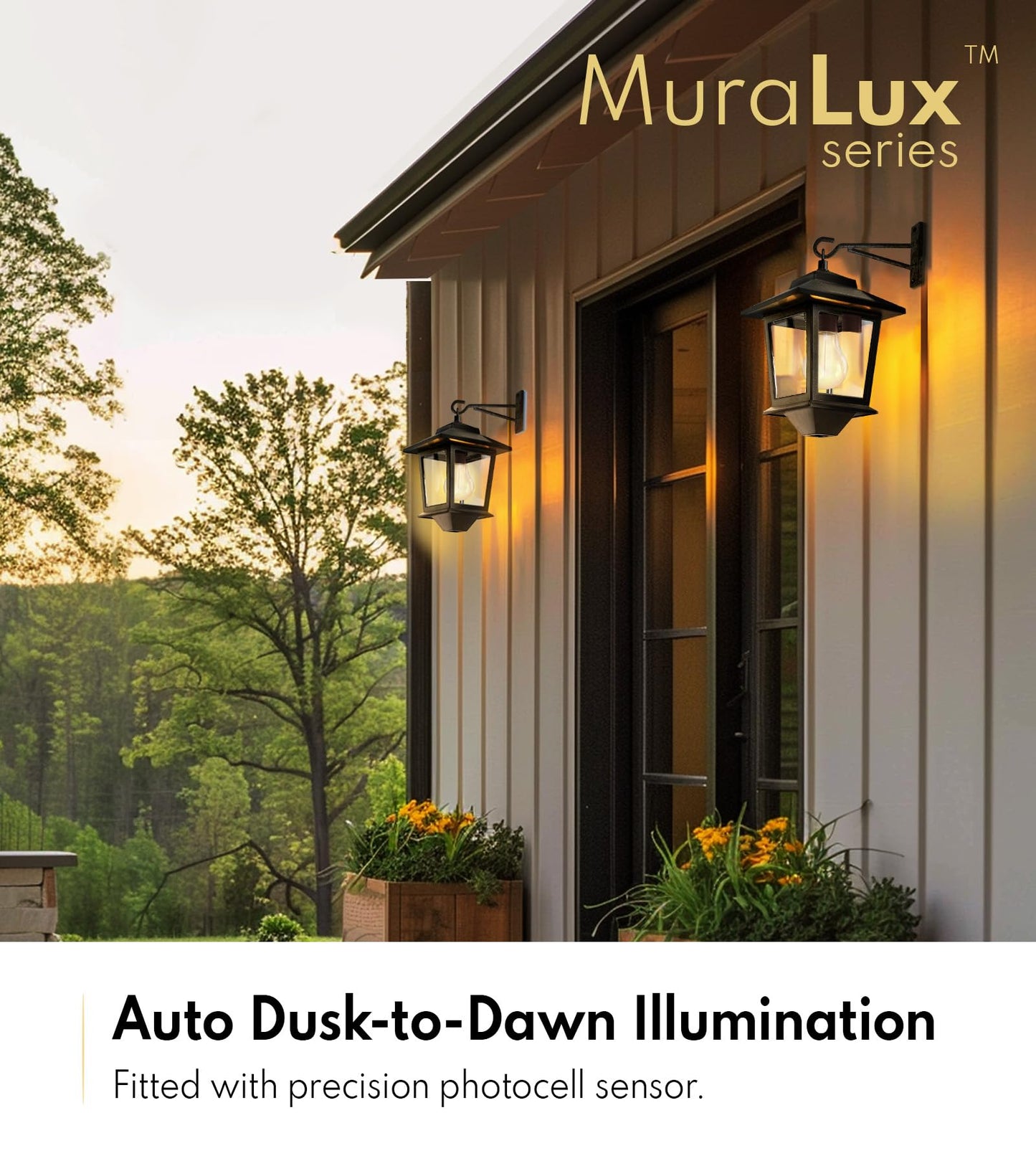 2-Pack Solar Wall Lanterns with Replaceable Bulbs, Outdoor Hanging LED Lights, Waterproof, Anti-Rust, Dusk-to-Dawn, 3000K Warm White