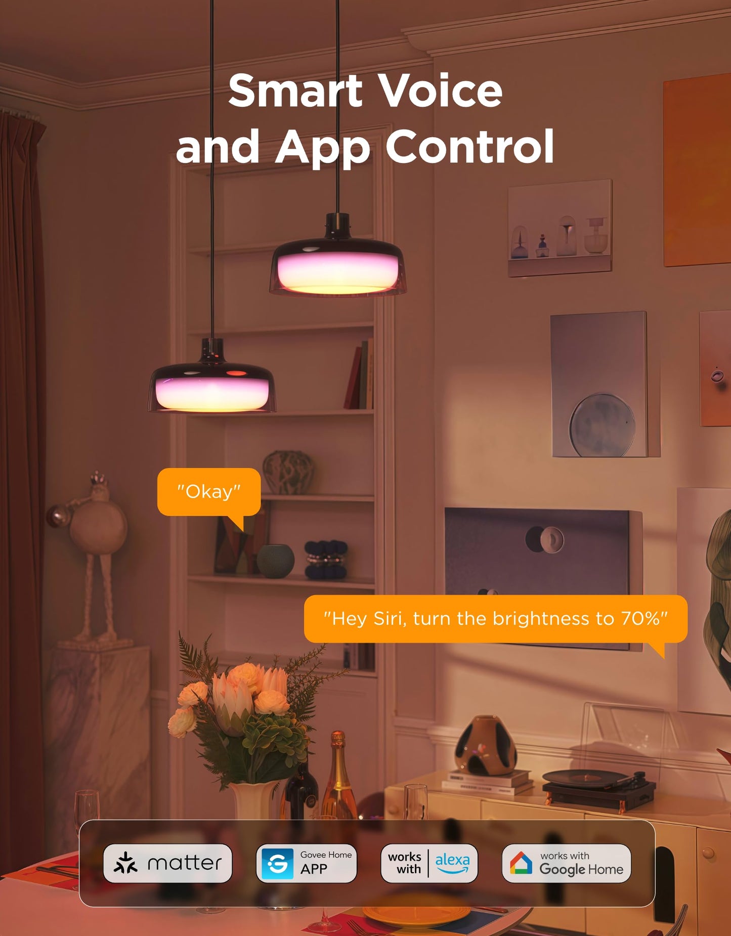 Govee RGBIC Pendant Light for Kitchen Island, Smart Dimmable Hanging Fixture, 1300LM, 2700K-6500K, Alexa & Matter Compatible