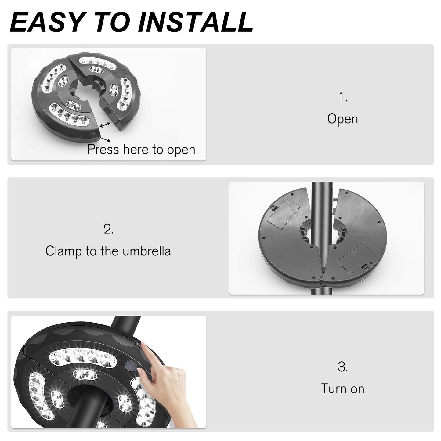 Umbrella Light for Patio, 28 LED Cordless with 3 Brightness Modes, Built-in Battery, 220LM, for Camping, Tent & Outdoor Use