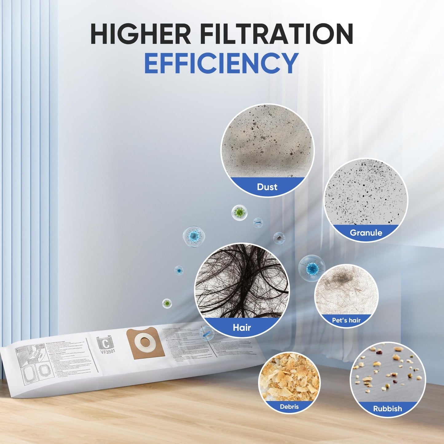 12 Pack 23738 VF3501 Size C Filter Bags Compatible with RIDGID 3-4.5 Gallon Wet Dry Vacuum,High-Efficiency Dust Collection Bags