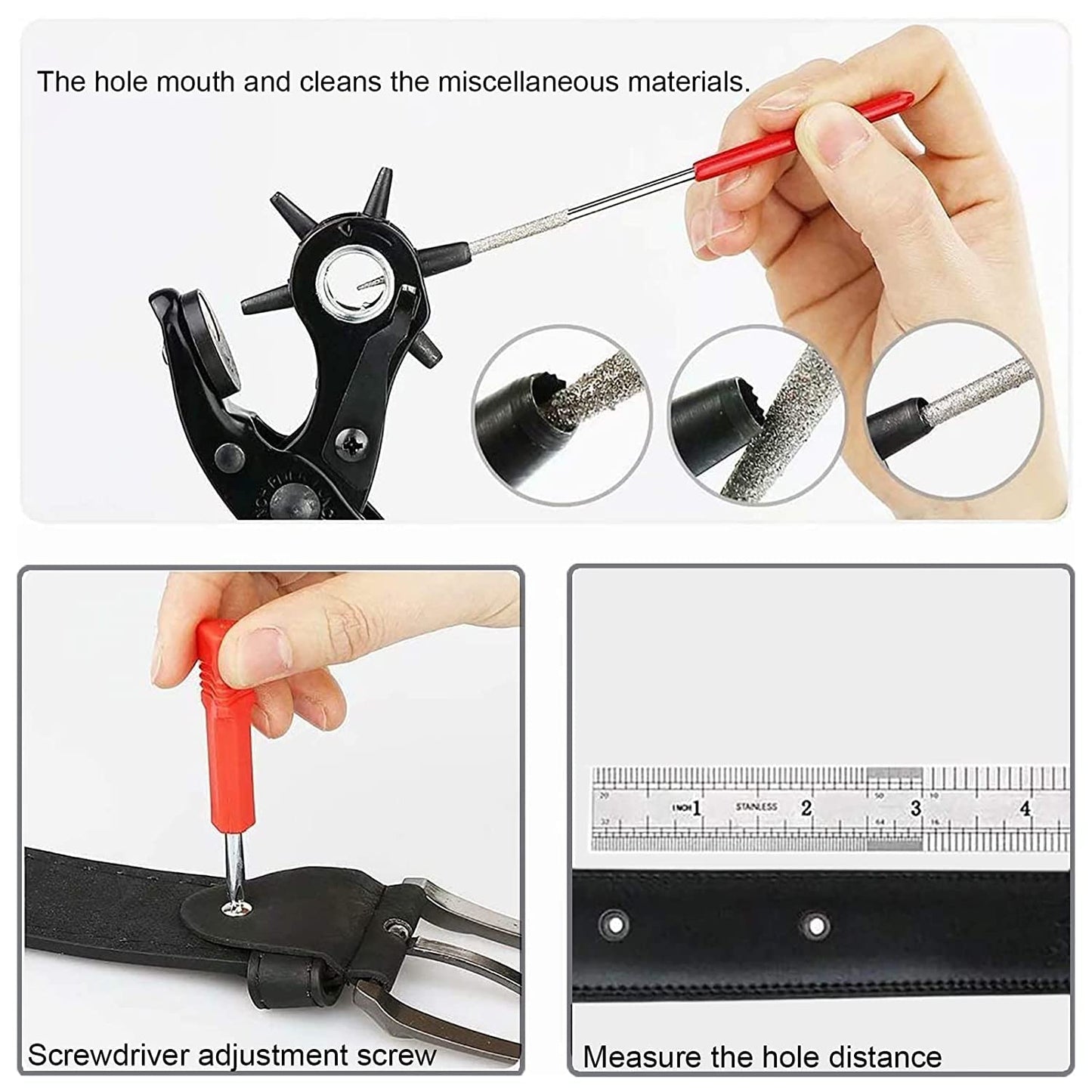 Leather Hole Punch Kit – Revolving Punch Plier for Belts, Watches, Handbags, 6 Adjustable Sizes 2–4.5mm