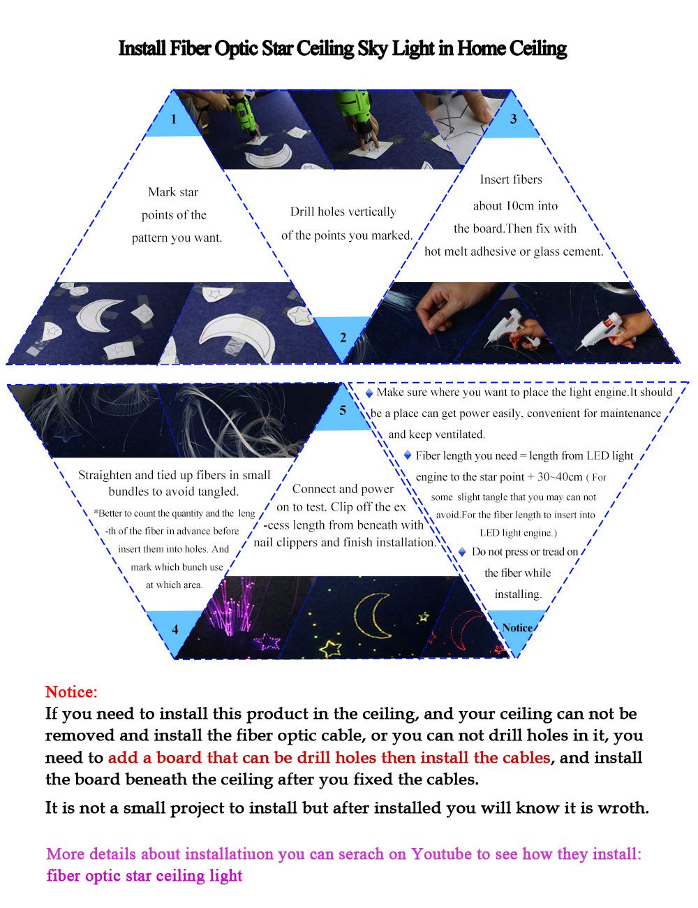 AKEPO 16W RGBW Fiber Optic Star Lights Kit, 550pcs 13.1ft, Music Sync, App & Remote, Car/Home Headliner