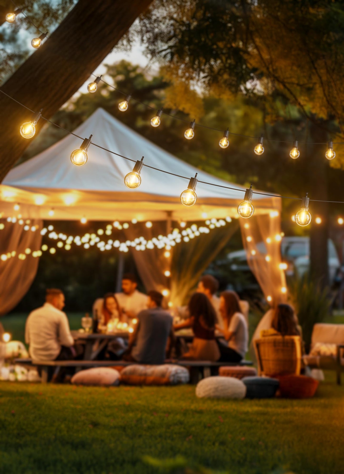 25ft Outdoor G40 LED String Lights, 13+1 Edison Bulbs, Waterproof, Plug-In, Connectable Patio, Backyard, Porch, Balcony Decor