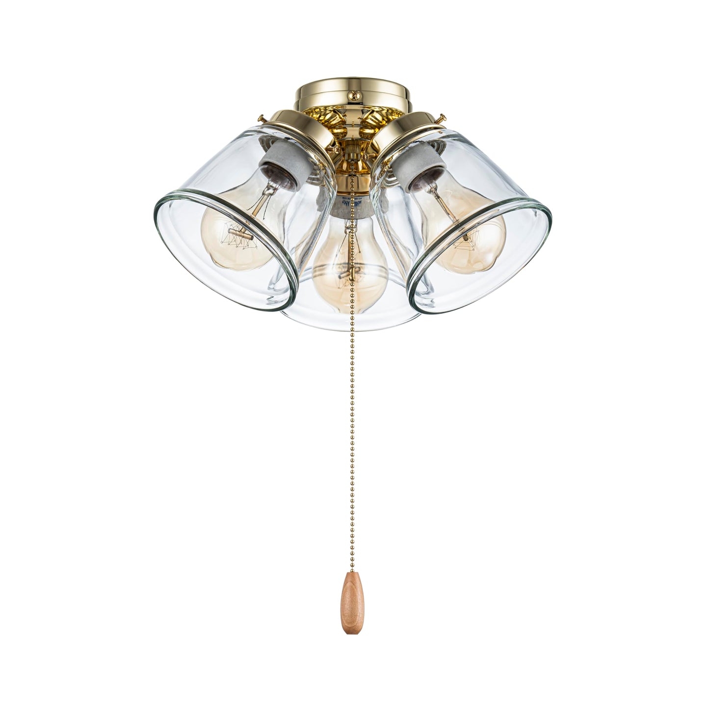 Aspen Creative 22015-1 3-Light Ceiling Fan Light Kit with Pull Chain, Polished Brass, Clear Glass Shades
