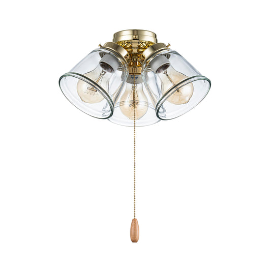 Aspen Creative 22015-1 3-Light Ceiling Fan Light Kit with Pull Chain, Polished Brass, Clear Glass Shades